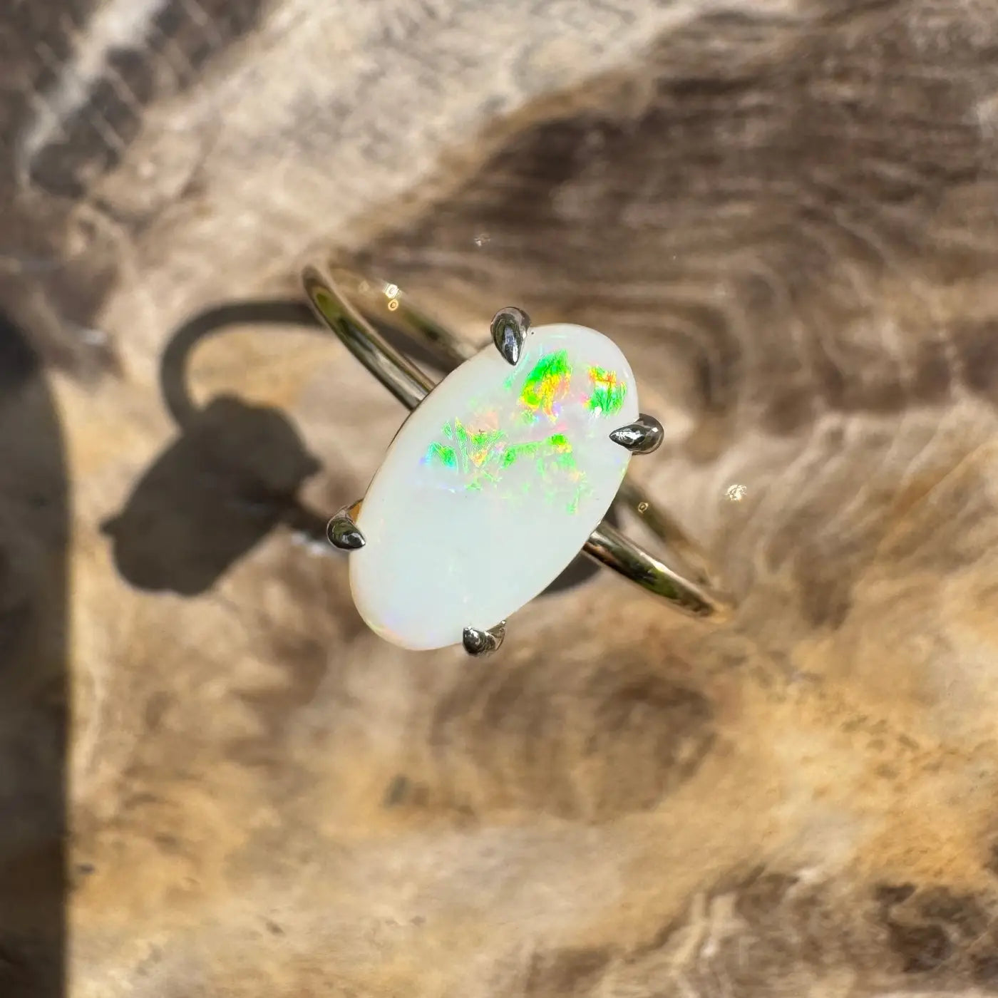 Opal ring with silver band from Rolling Colours of Coober handcrafted Solid Coober Pedy Opal design