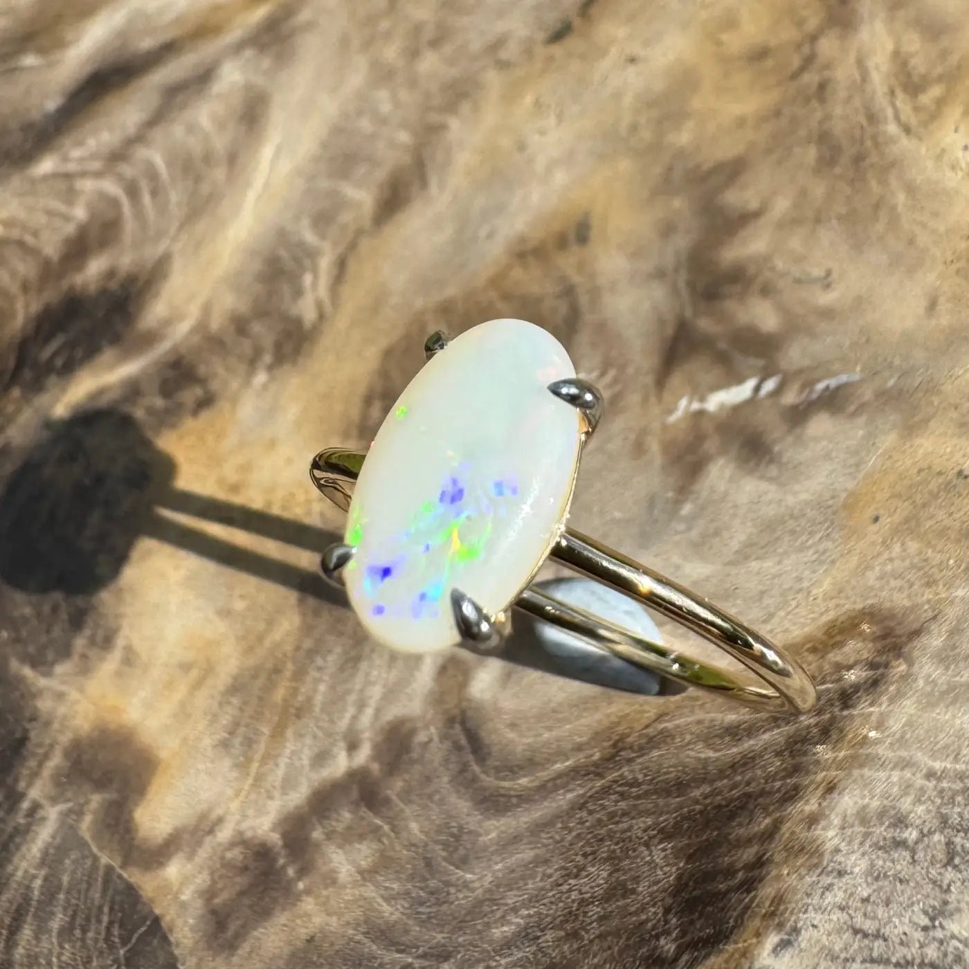‘Rolling Colours of Coober' ~ Handcrafted 0.9ct Solid Coober Pedy Opal 9ct Yellow Gold Ring
