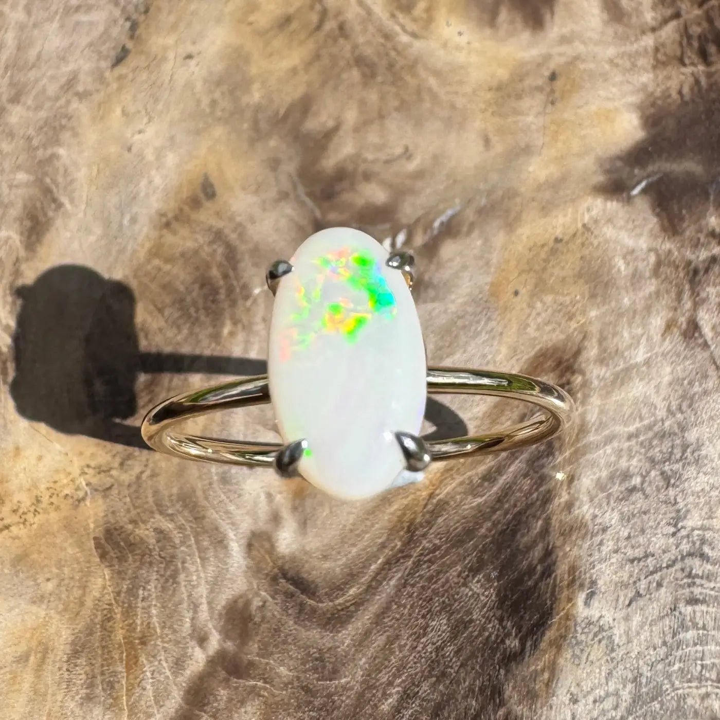 ‘Rolling Colours of Coober' ~ Handcrafted 0.9ct Solid Coober Pedy Opal 9ct Yellow Gold Ring