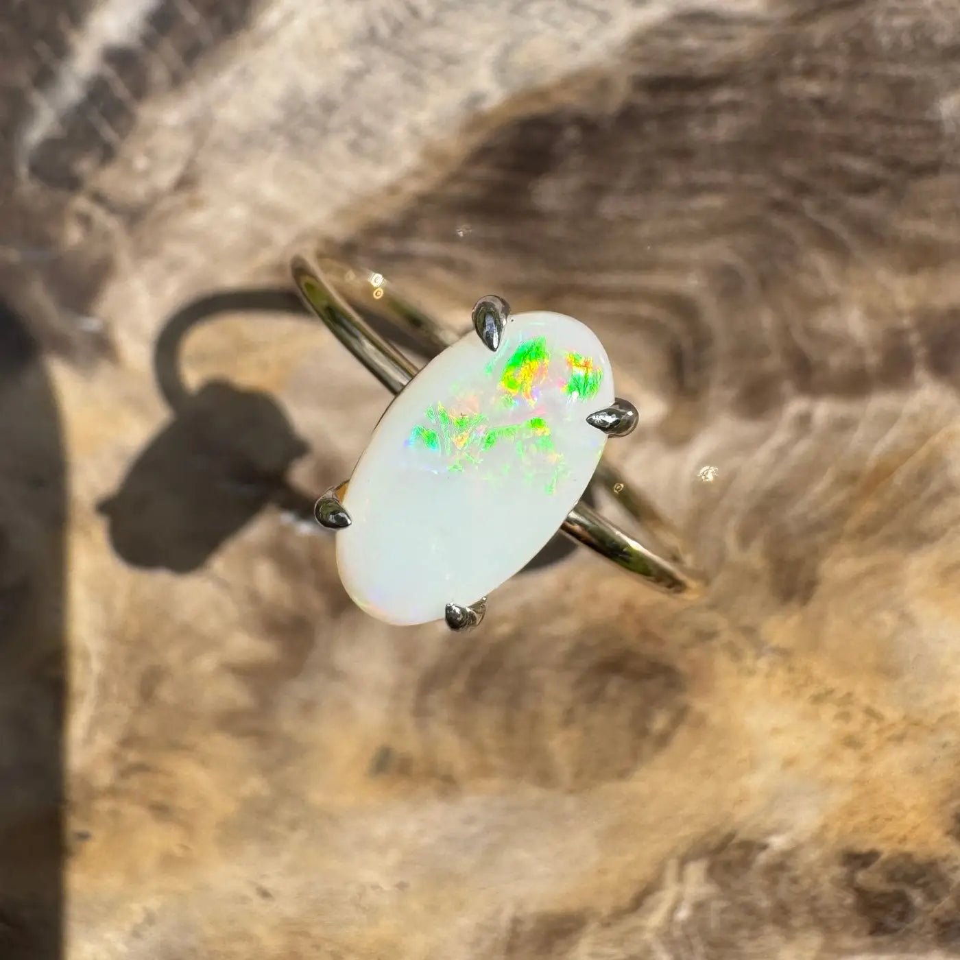 ‘Rolling Colours of Coober' ~ Handcrafted 0.9ct Solid Coober Pedy Opal 9ct Yellow Gold Ring