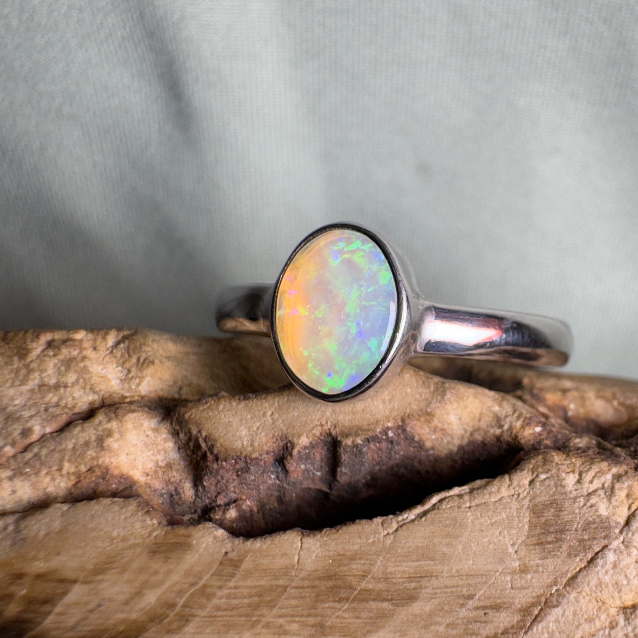 Rottnest Channel Tidal Waters – Solid Lightning Ridge Crystal Opal 925 Sterling Silver Ring