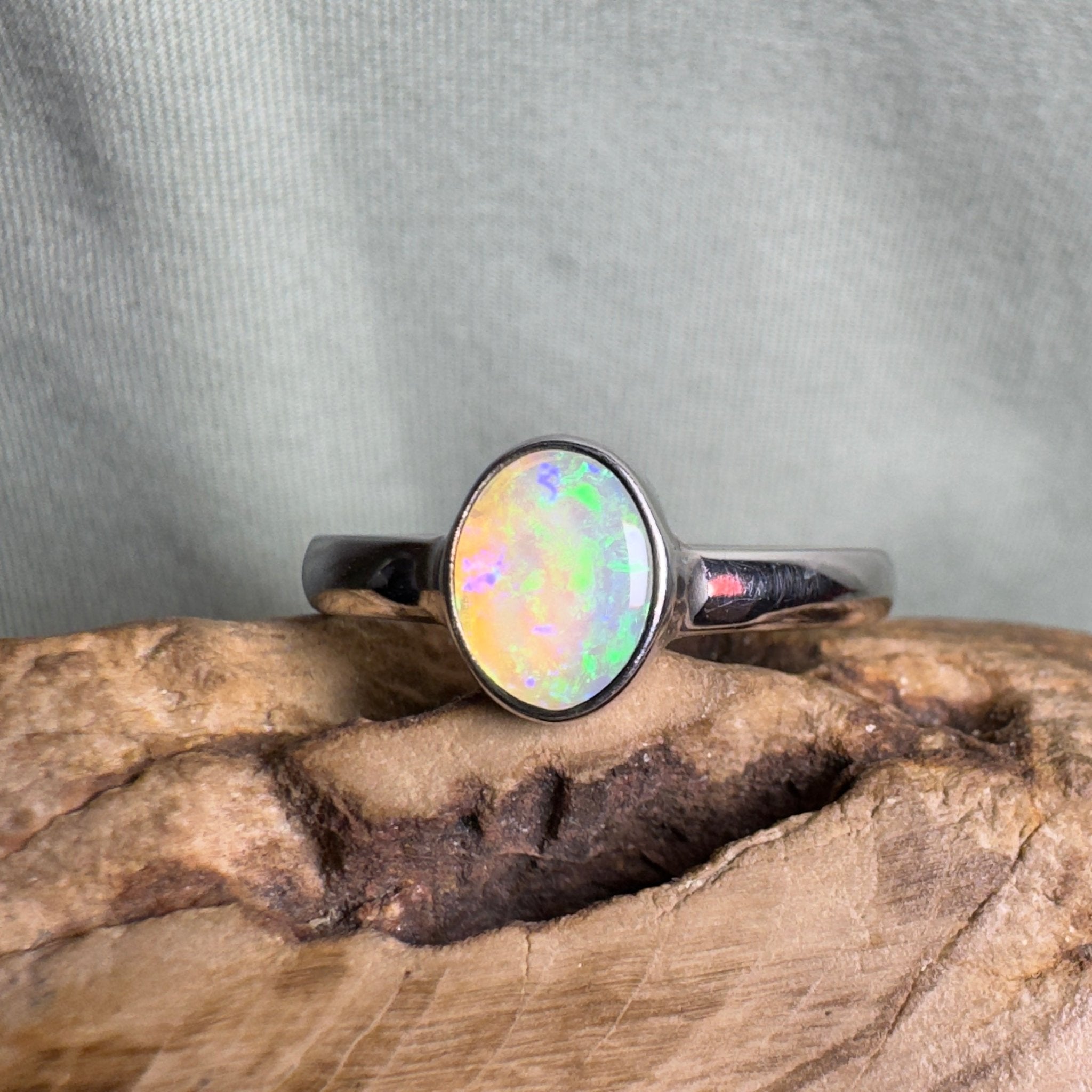 Rottnest Channel Tidal Waters – Solid Lightning Ridge Crystal Opal 925 Sterling Silver Ring