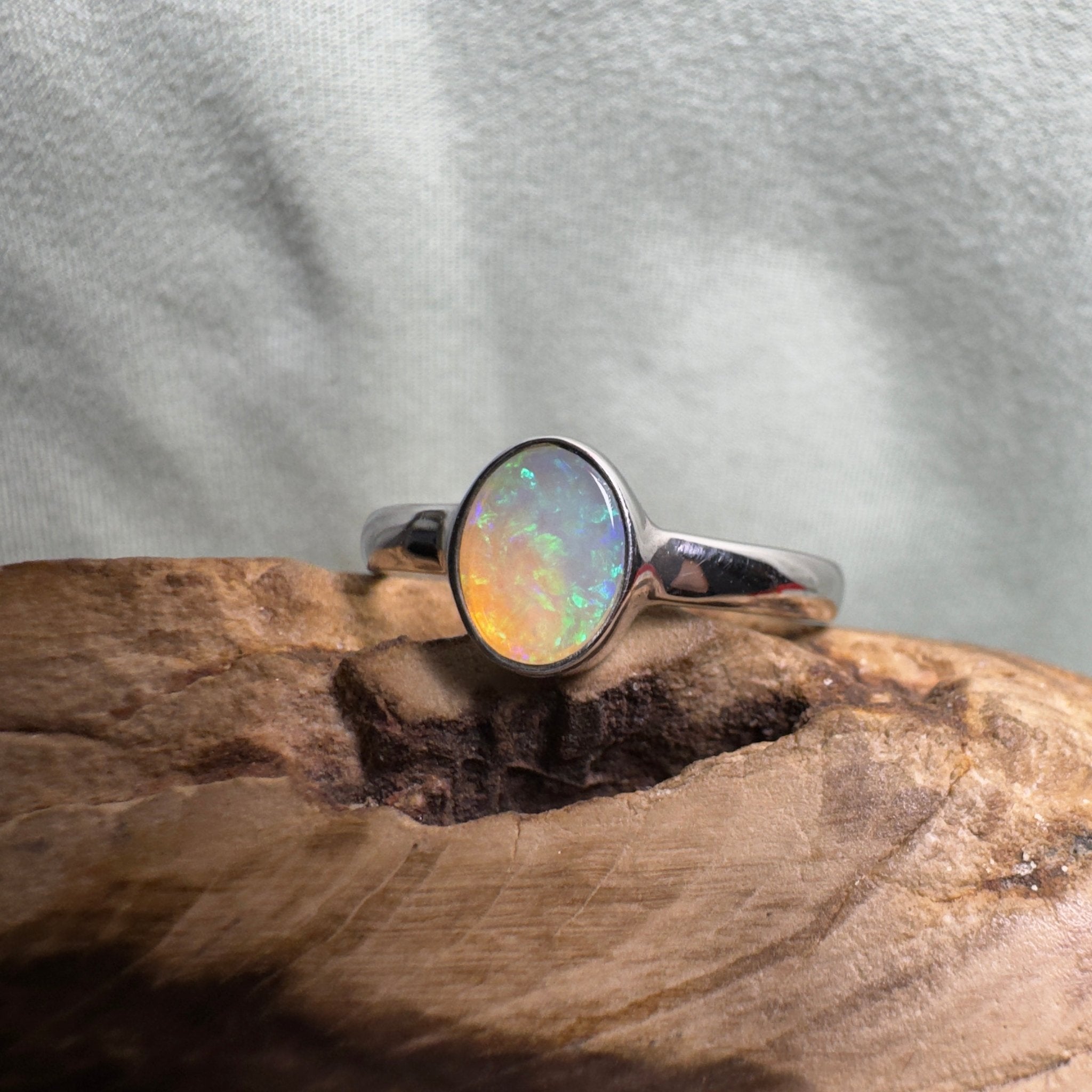 Rottnest Channel Tidal Waters – Solid Lightning Ridge Crystal Opal 925 Sterling Silver Ring