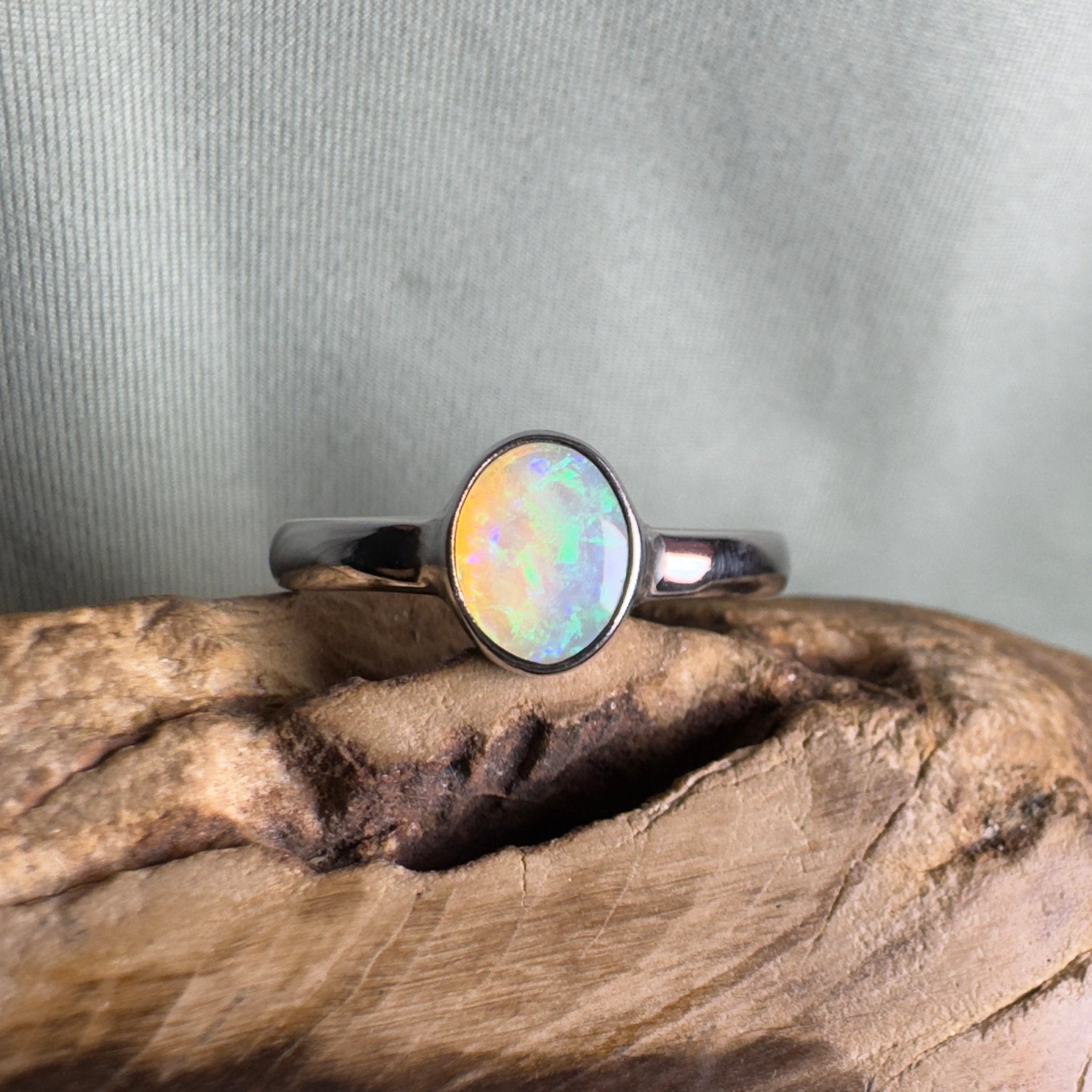 Rottnest Channel Tidal Waters – Solid Lightning Ridge Crystal Opal 925 Sterling Silver Ring