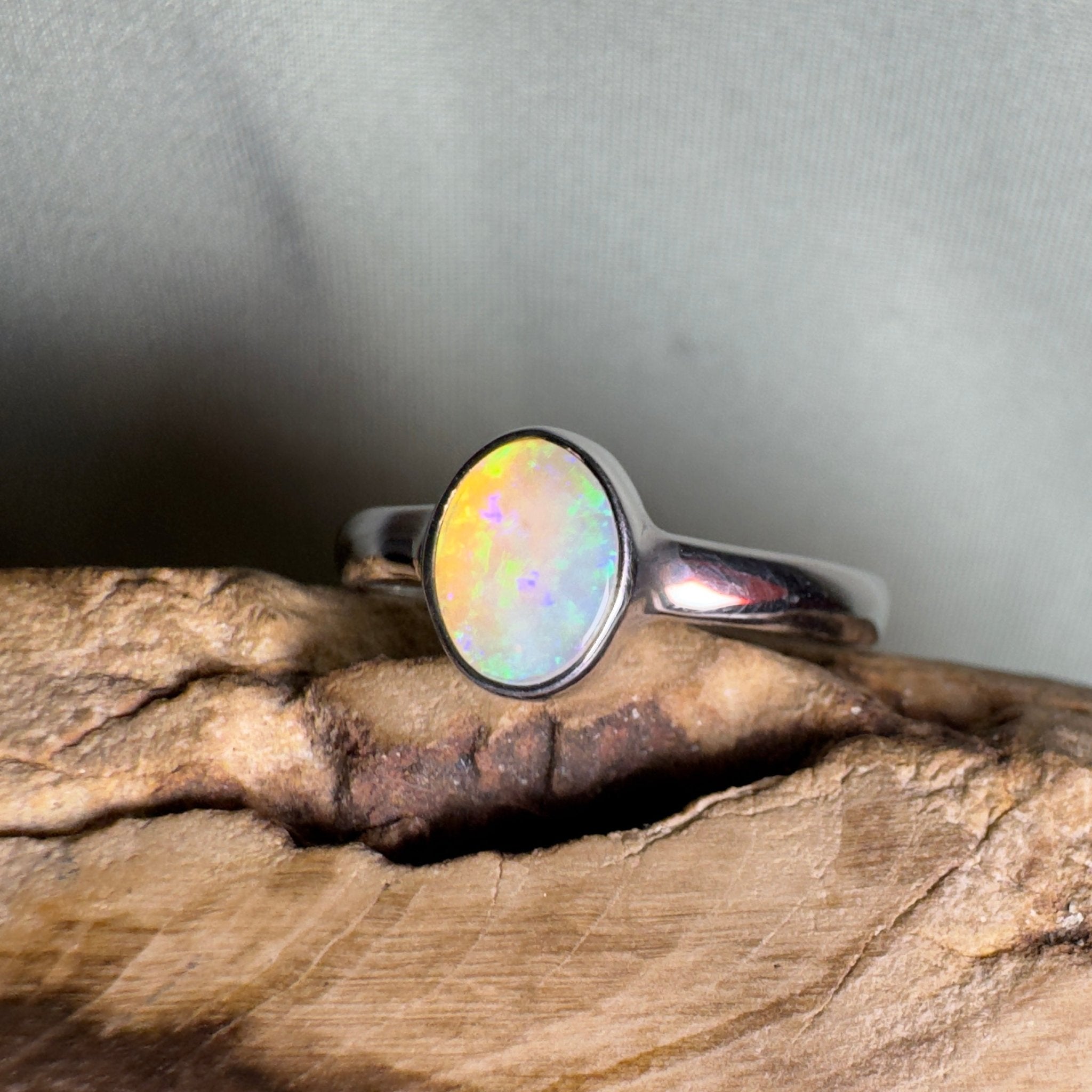 Rottnest Channel Tidal Waters – Solid Lightning Ridge Crystal Opal 925 Sterling Silver Ring