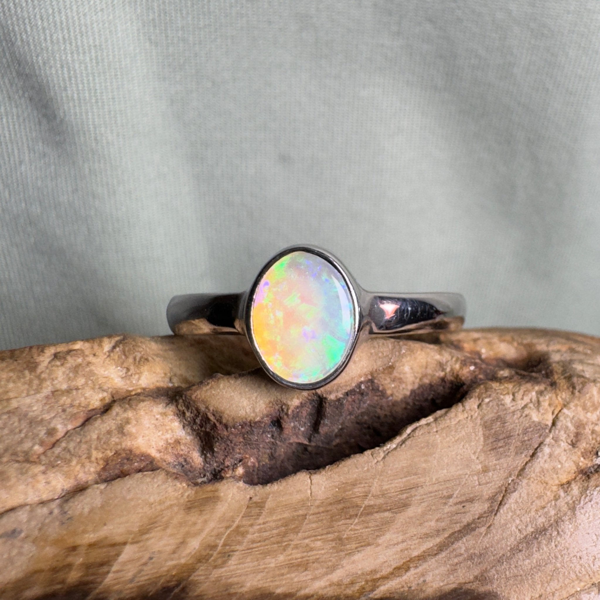Rottnest Channel Tidal Waters – Solid Lightning Ridge Crystal Opal 925 Sterling Silver Ring