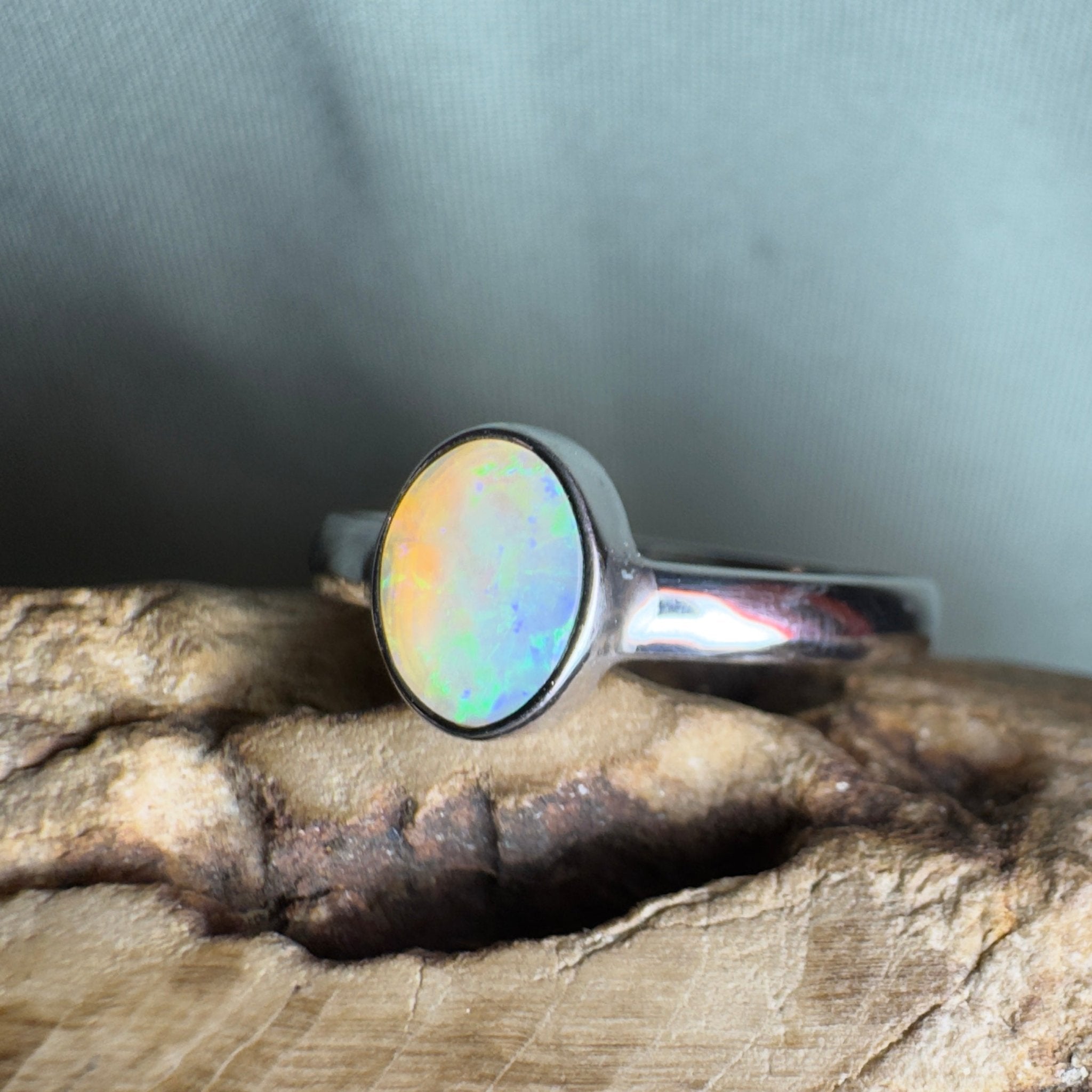 Rottnest Channel Tidal Waters – Solid Lightning Ridge Crystal Opal 925 Sterling Silver Ring