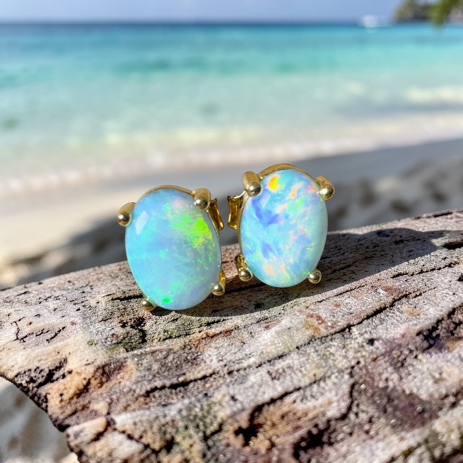 Rottnest Glow ~ 1.4ct Coober Pedy Opal Yellow Gold Coated Sterling Silver Earrings