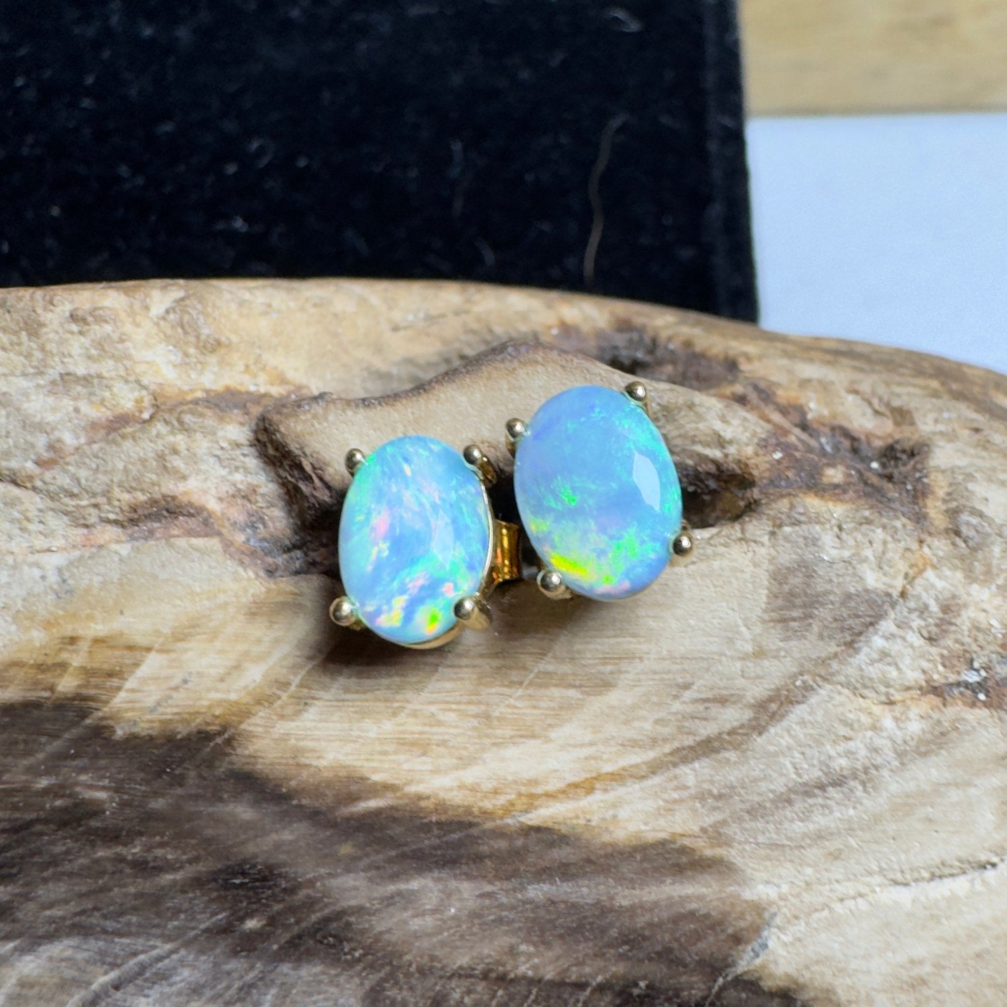 Rottnest Glow ~ 1.4ct Coober Pedy Opal Yellow Gold Coated Sterling Silver Earrings