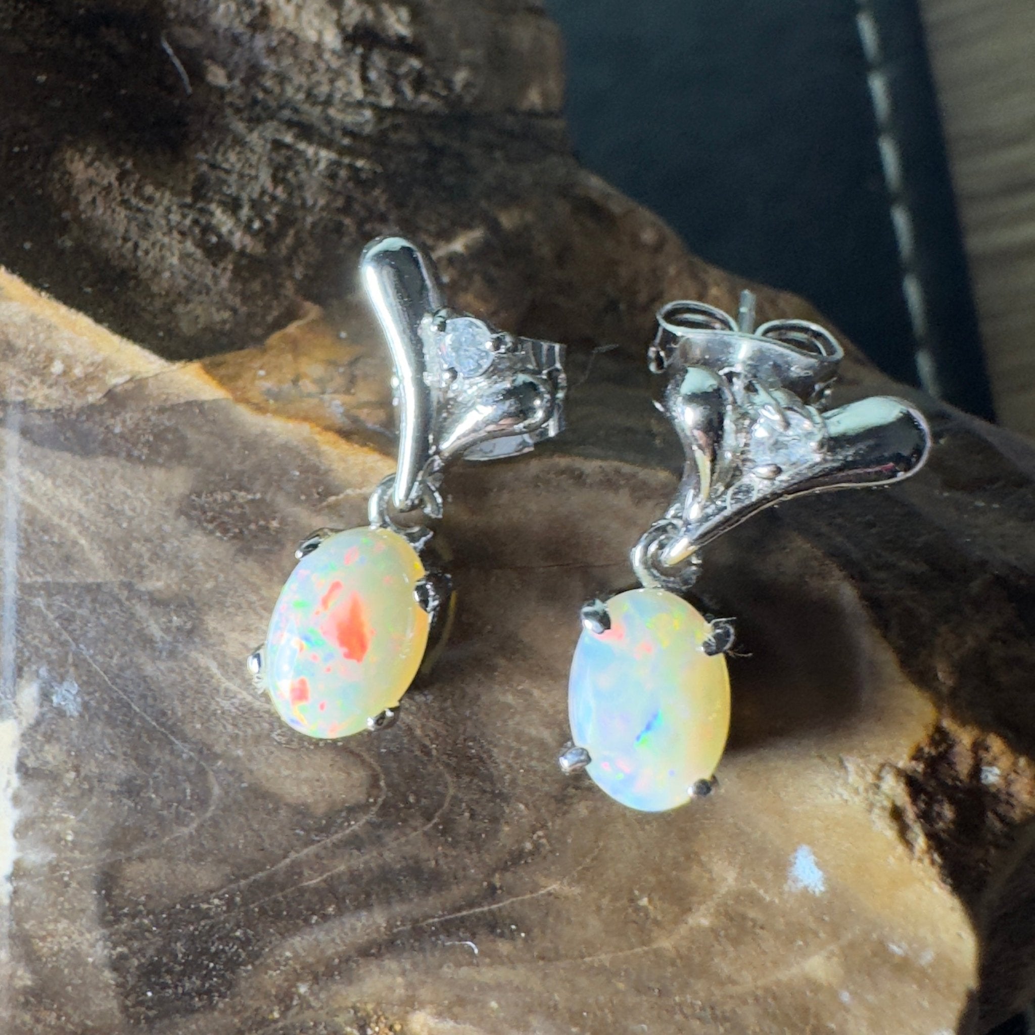 Saltpan Spark - 1.6ct Coober Pedy Opal 925 Silver Earrings