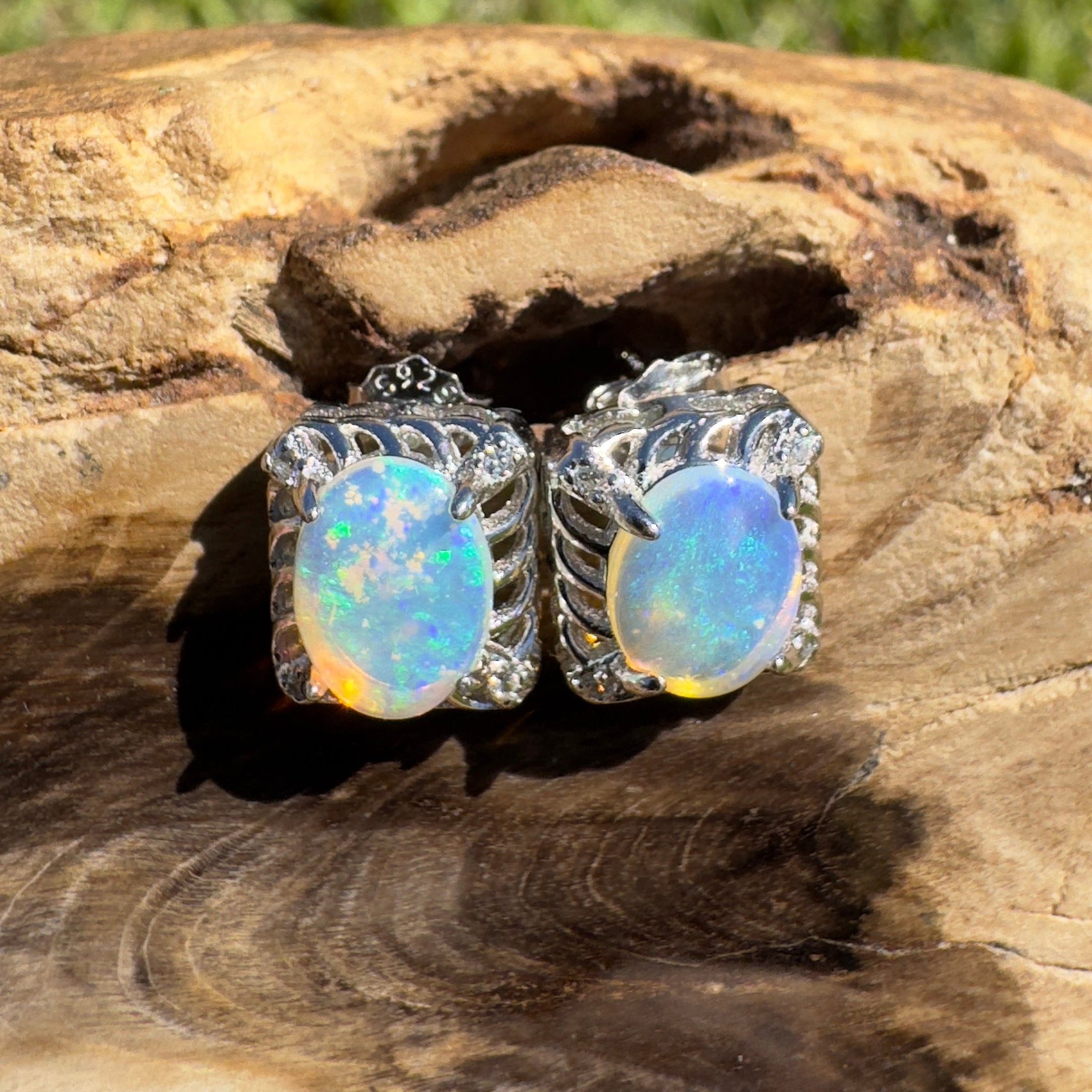 Sapphire Bay Flow ~ 1ct Solid Lightning Ridge Opal 925 Silver Earrings