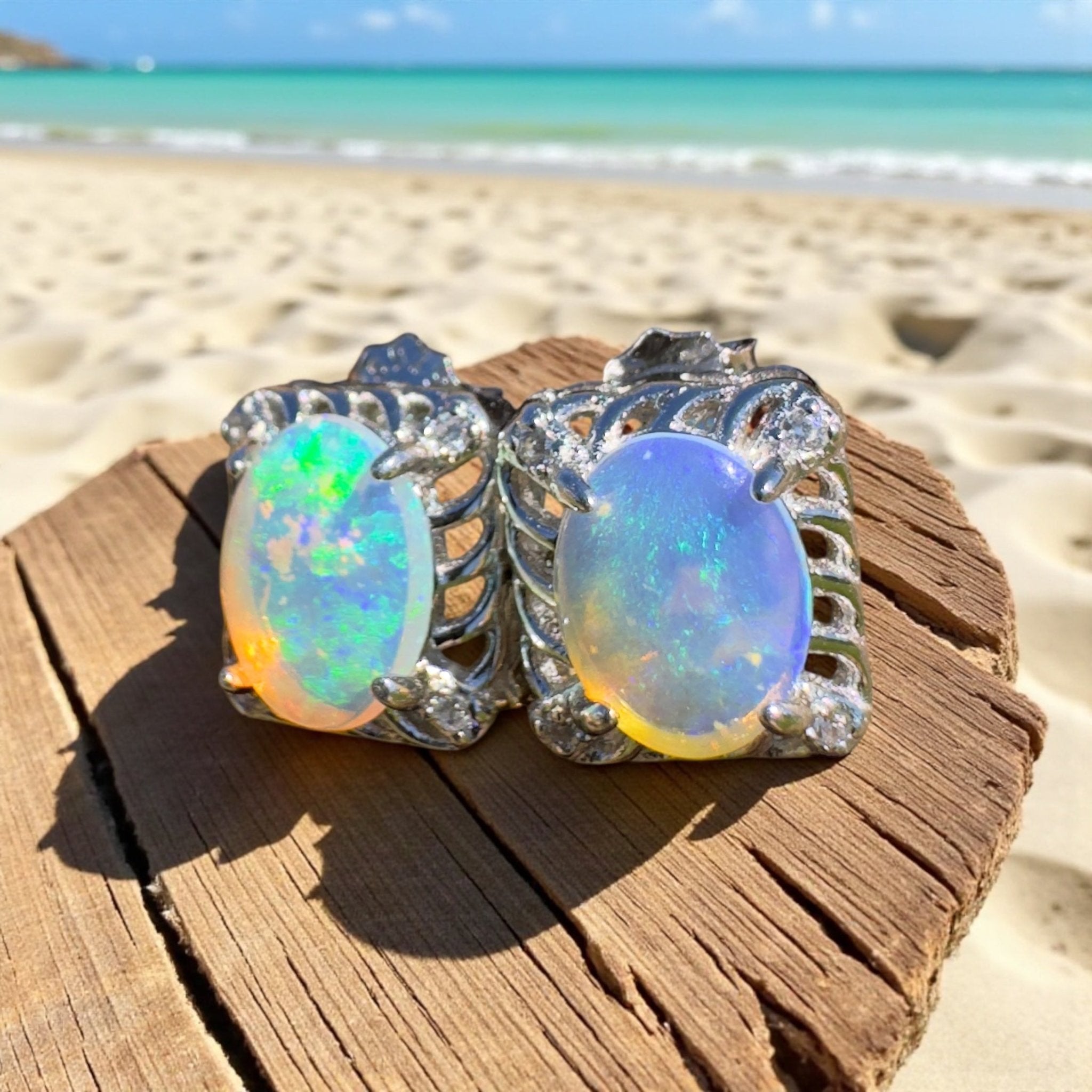 Sapphire Bay Flow ~ 1ct Solid Lightning Ridge Opal 925 Silver Earrings
