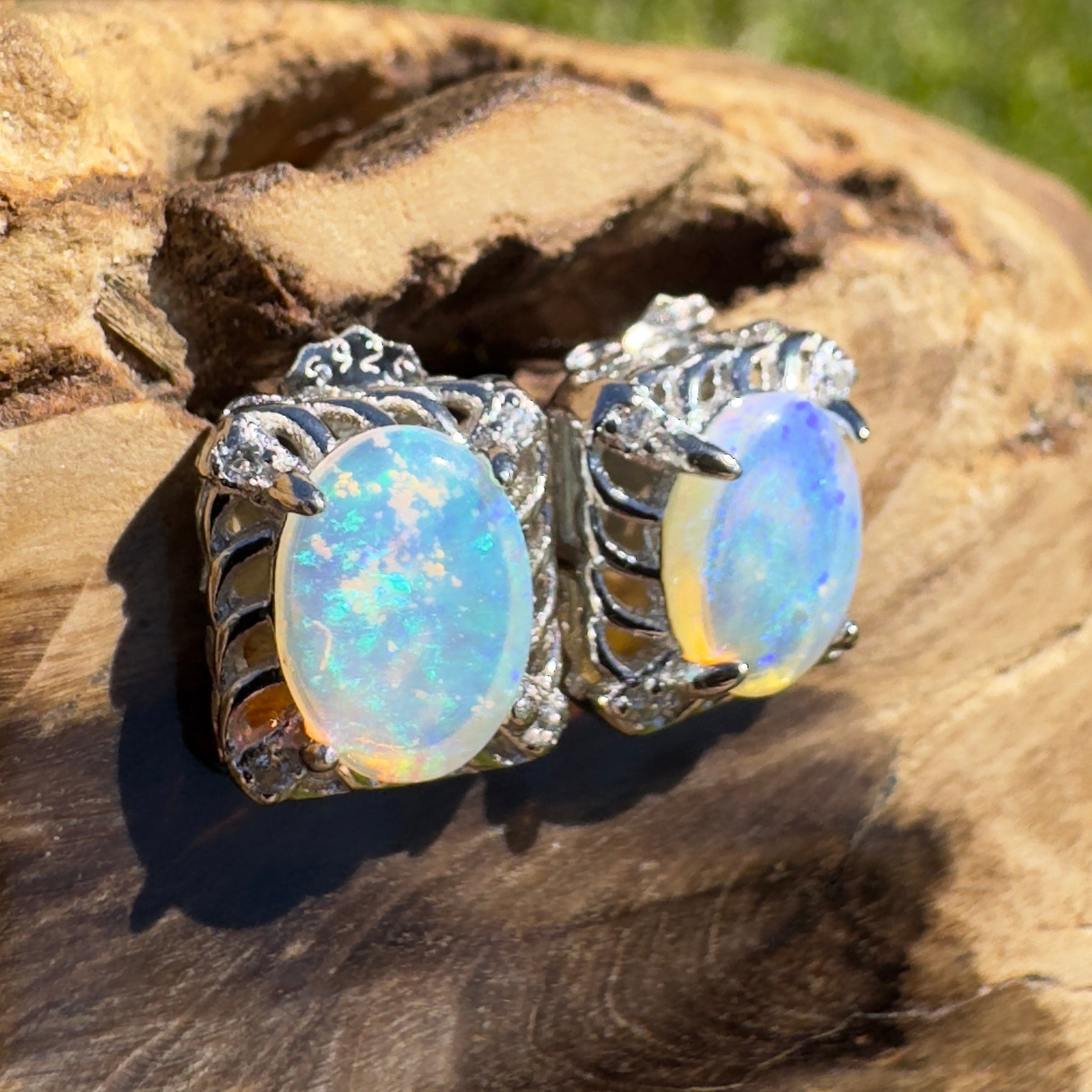 Sapphire Bay Flow ~ 1ct Solid Lightning Ridge Opal 925 Silver Earrings