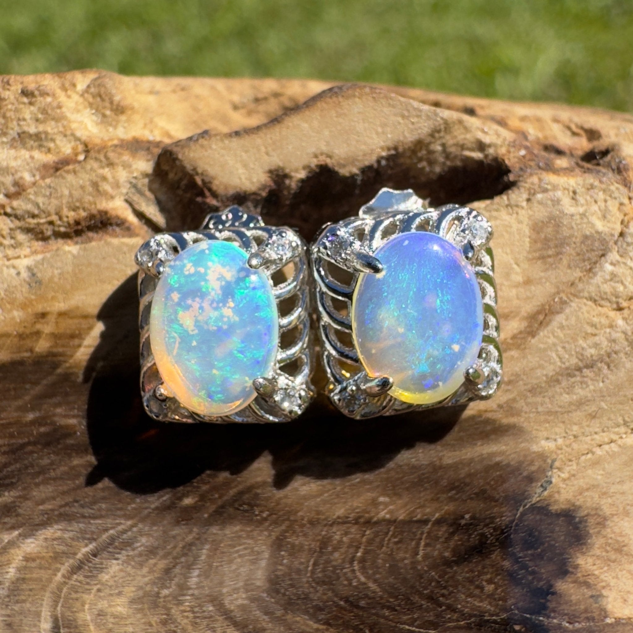 Sapphire Bay Flow ~ 1ct Solid Lightning Ridge Opal 925 Silver Earrings