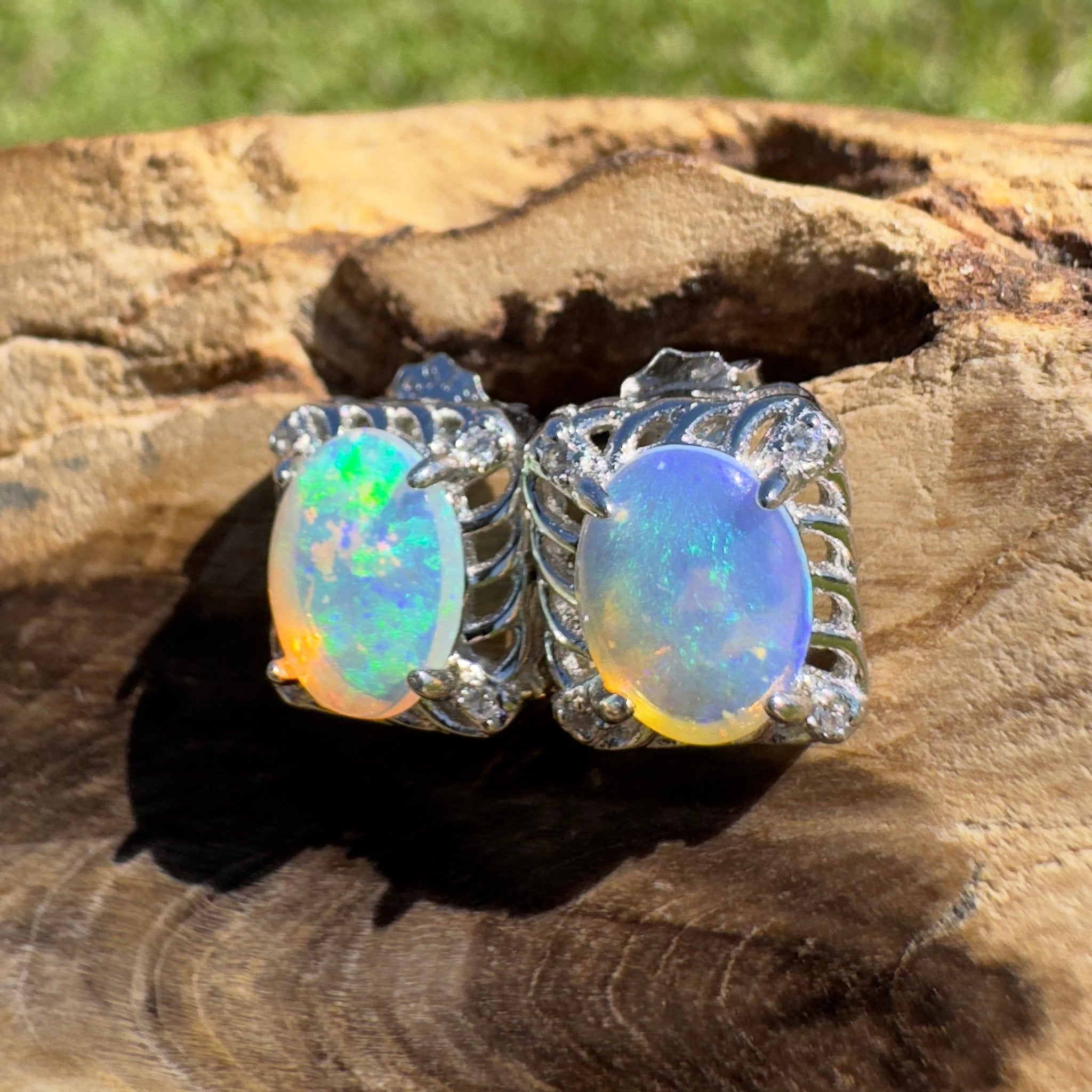 Sapphire Bay Flow ~ 1ct Solid Lightning Ridge Opal 925 Silver Earrings