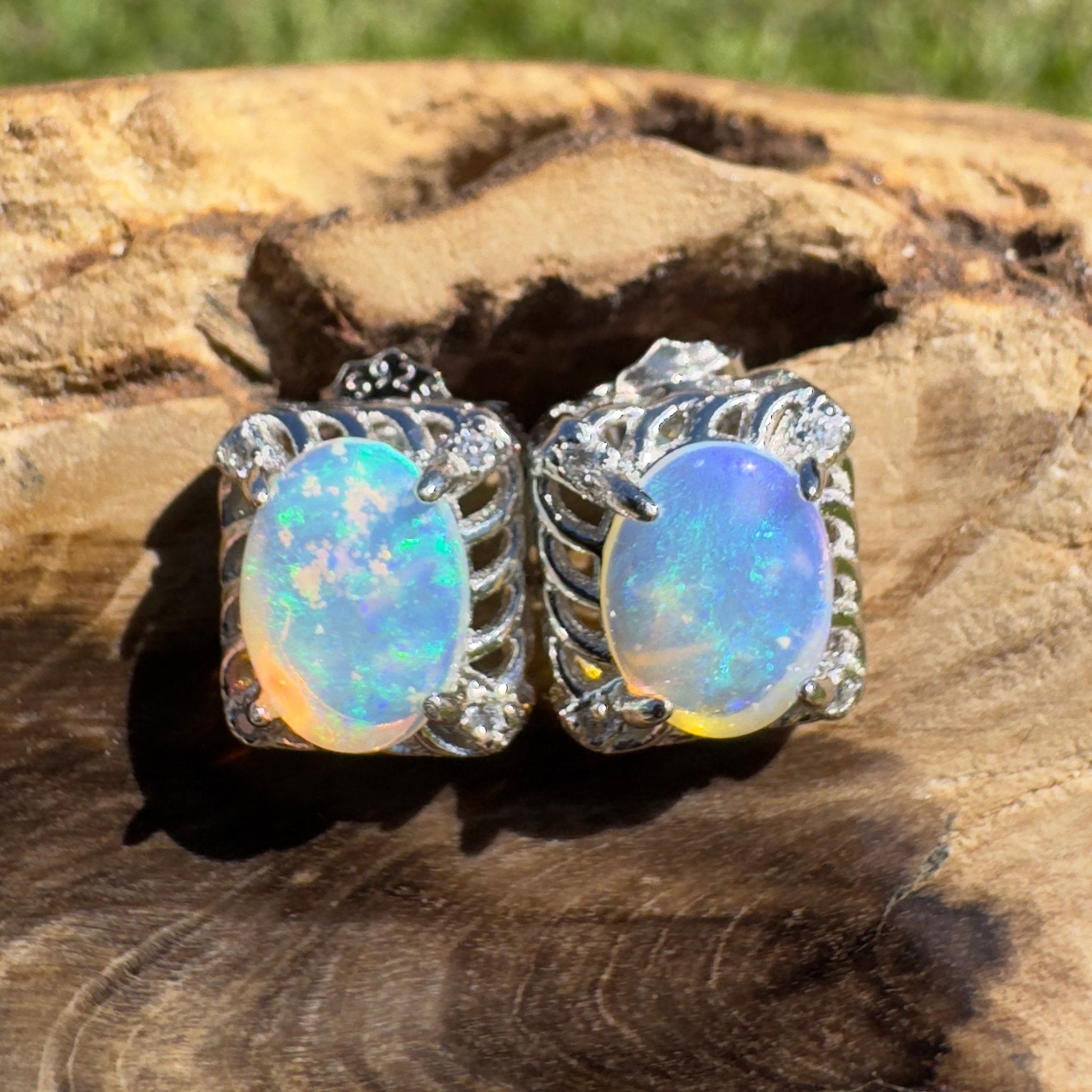 Sapphire Bay Flow ~ 1ct Solid Lightning Ridge Opal 925 Silver Earrings