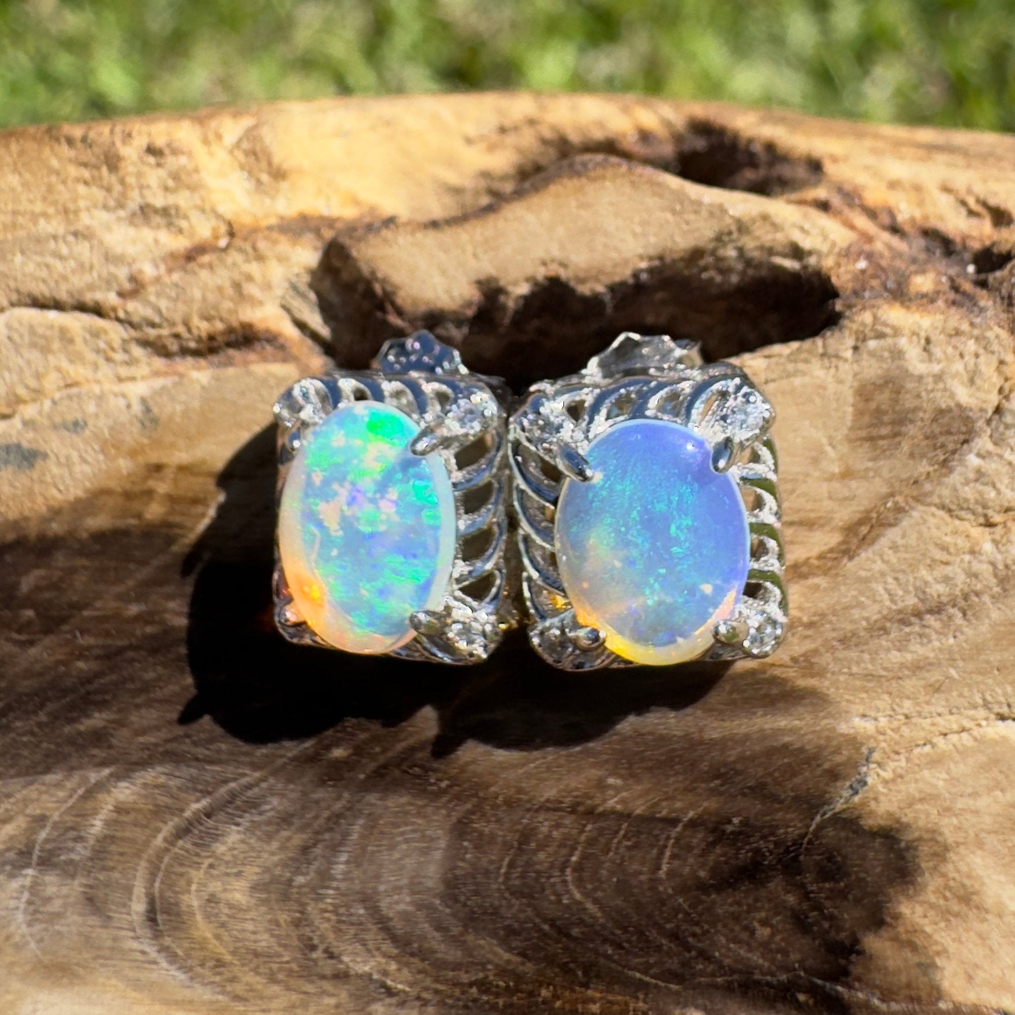 Sapphire Bay Flow ~ 1ct Solid Lightning Ridge Opal 925 Silver Earrings