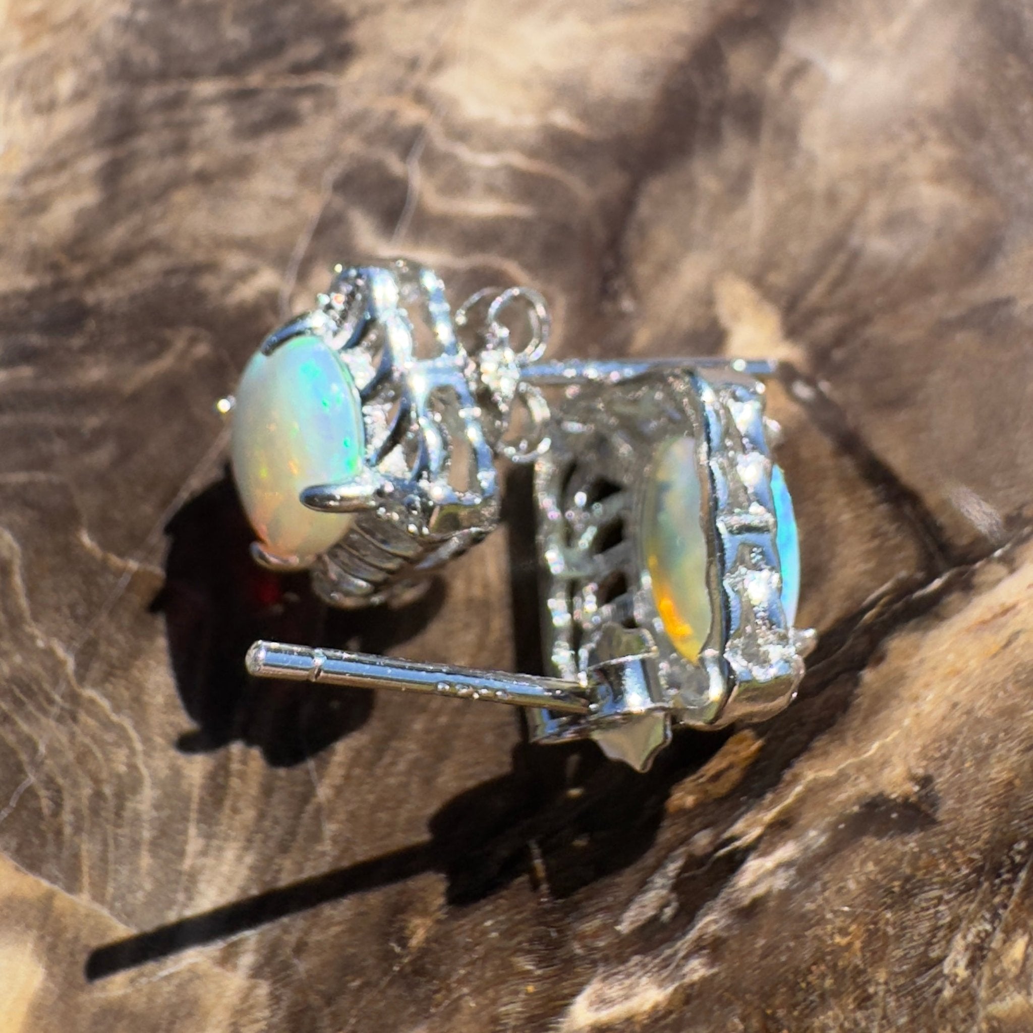 Sapphire Bay Flow ~ 1ct Solid Lightning Ridge Opal 925 Silver Earrings