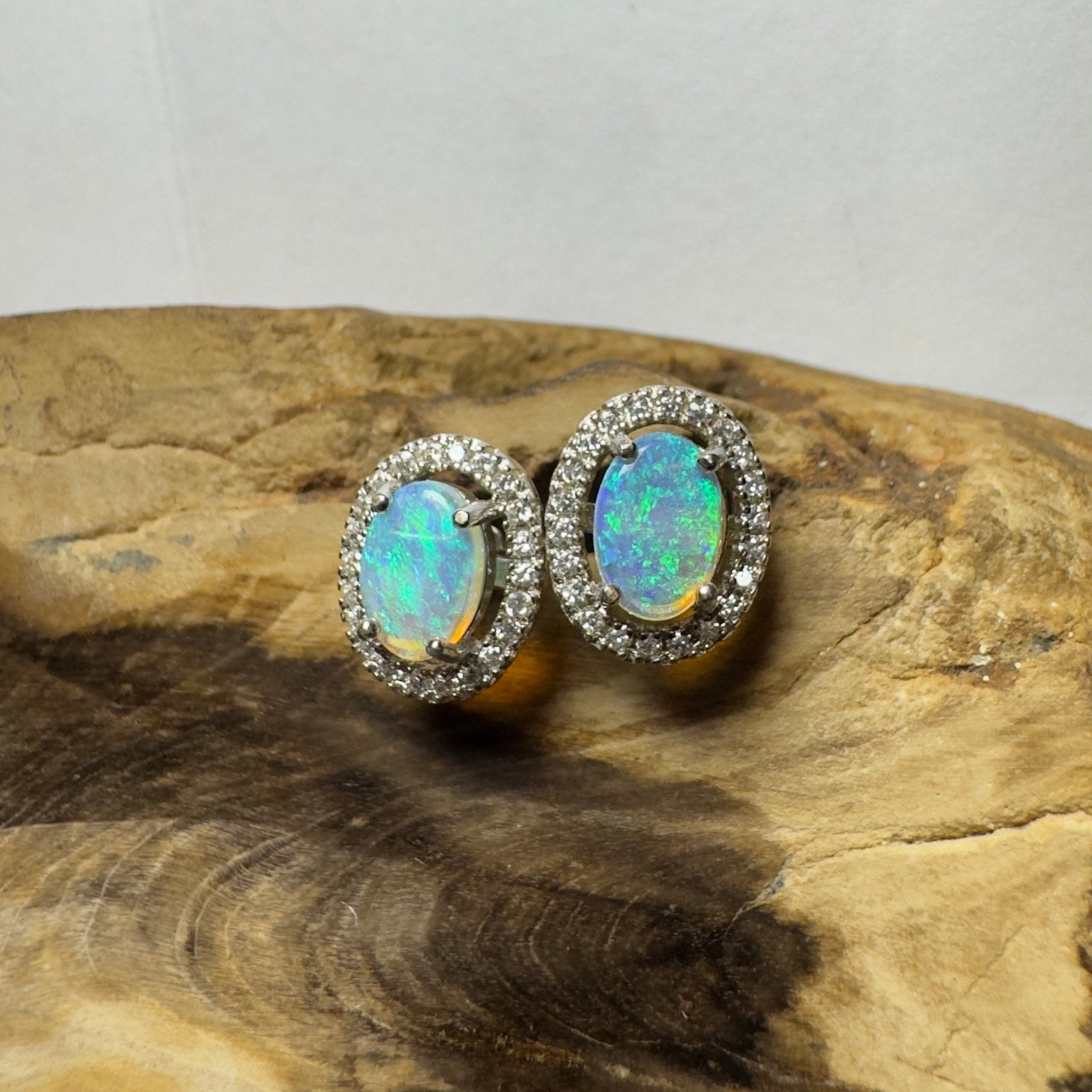 Sapphire Coast Spark ~ 1.4ct Coober Pedy Crystal Opal Sterling Silver Earrings