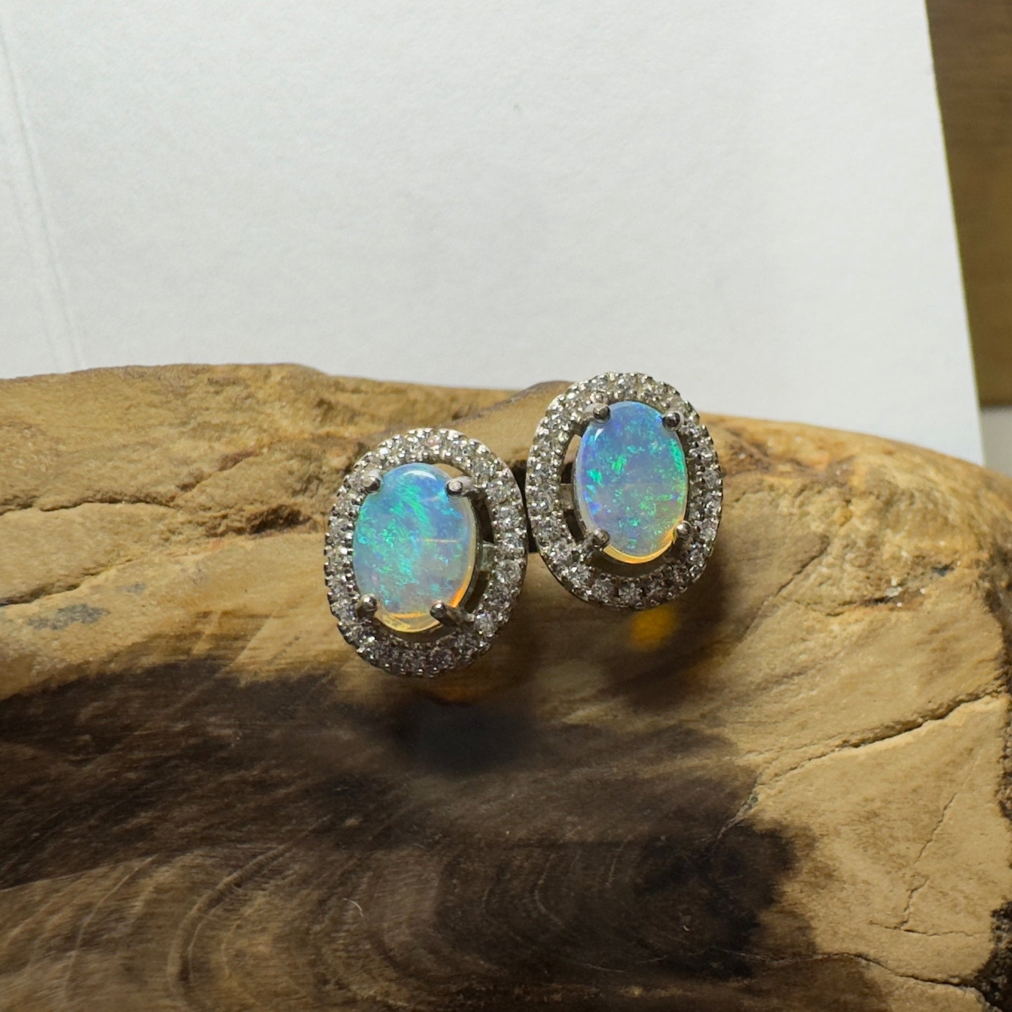 Sapphire Coast Spark ~ 1.4ct Coober Pedy Crystal Opal Sterling Silver Earrings