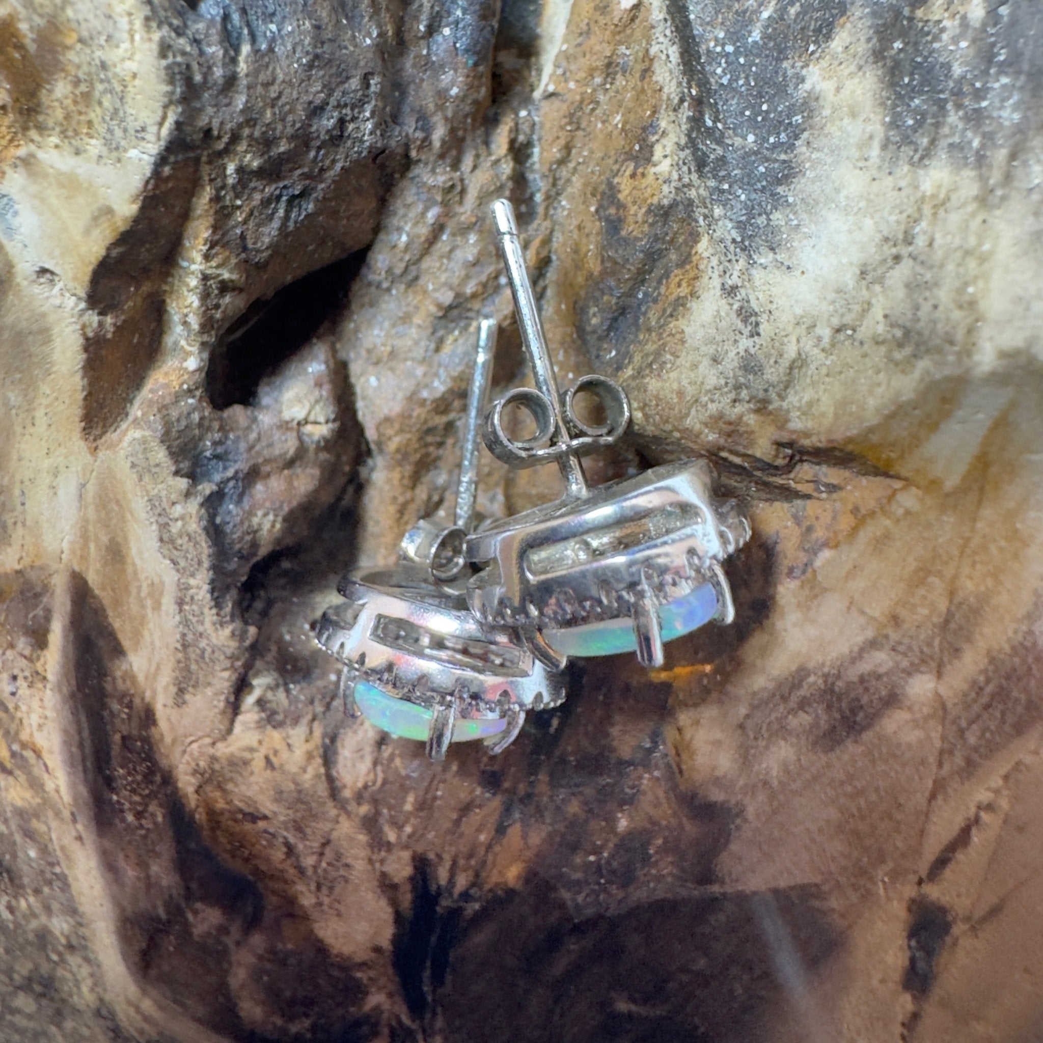 Sapphire Coast Spark ~ 1.4ct Coober Pedy Crystal Opal Sterling Silver Earrings