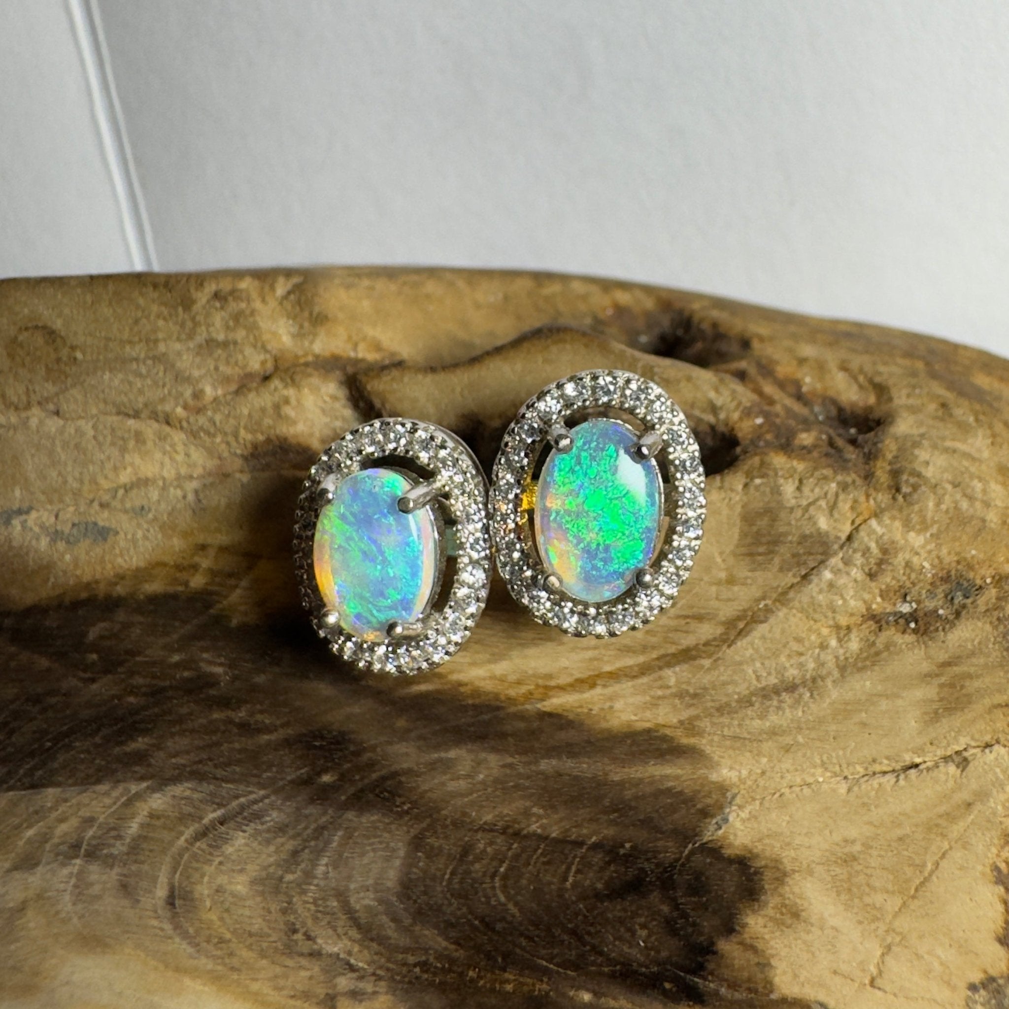 Sapphire Coast Spark ~ 1.4ct Coober Pedy Crystal Opal Sterling Silver Earrings