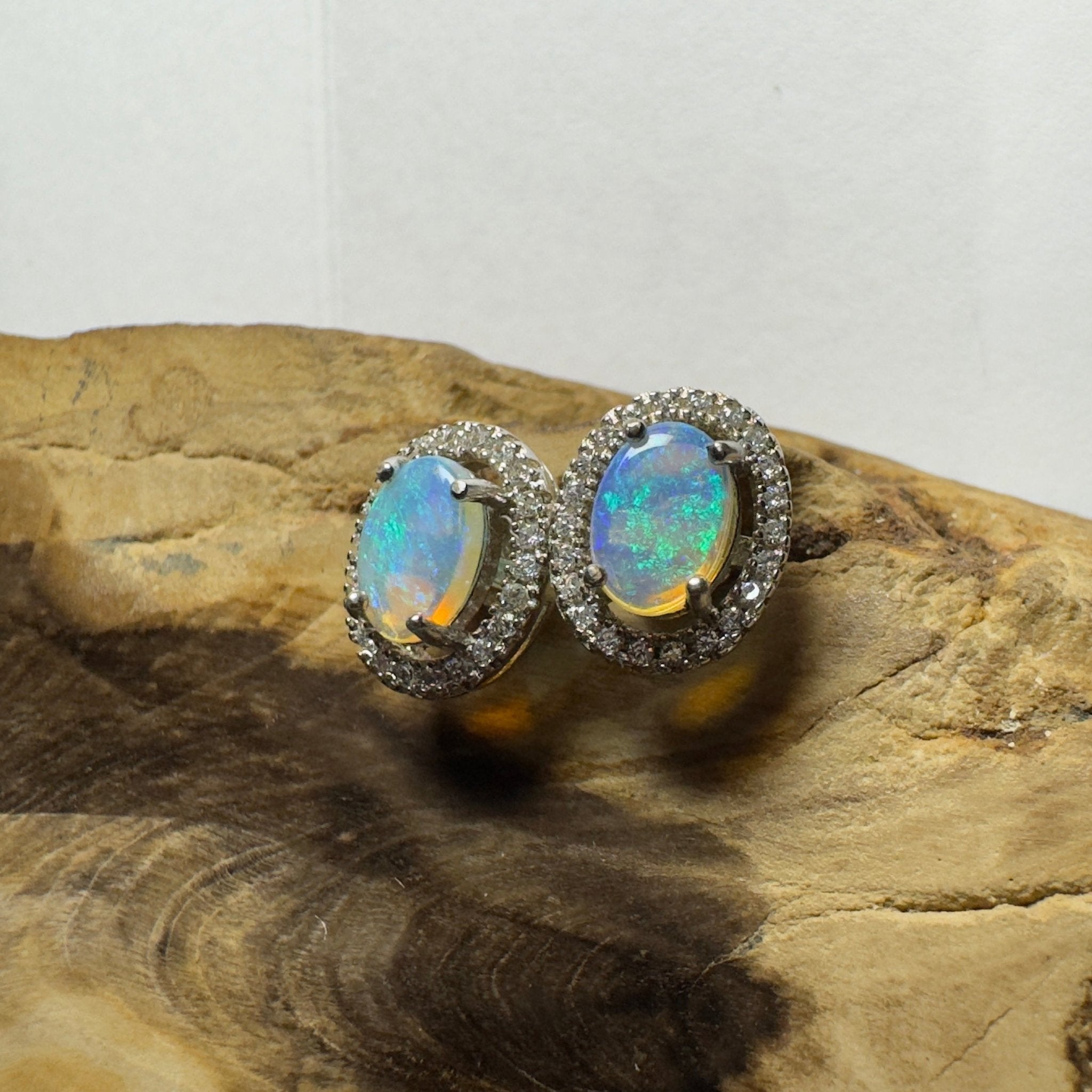 Sapphire Coast Spark ~ 1.4ct Coober Pedy Crystal Opal Sterling Silver Earrings