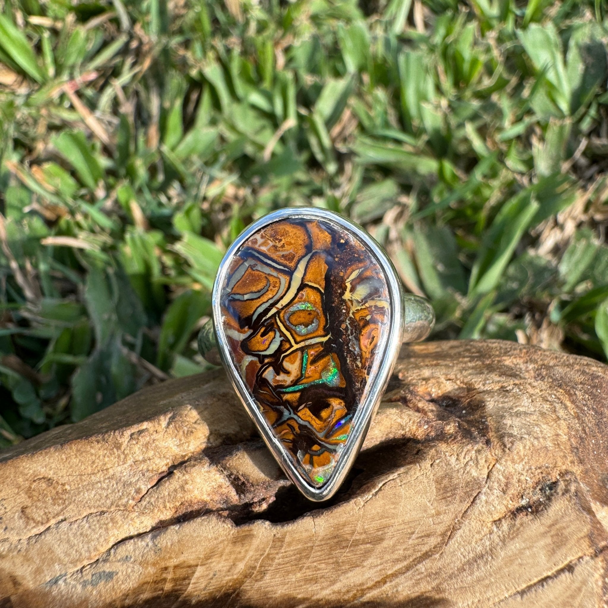 Savannah Current ~ 13.6ct Solid Queensland Boulder Opal 925 Sterling Silver Ring