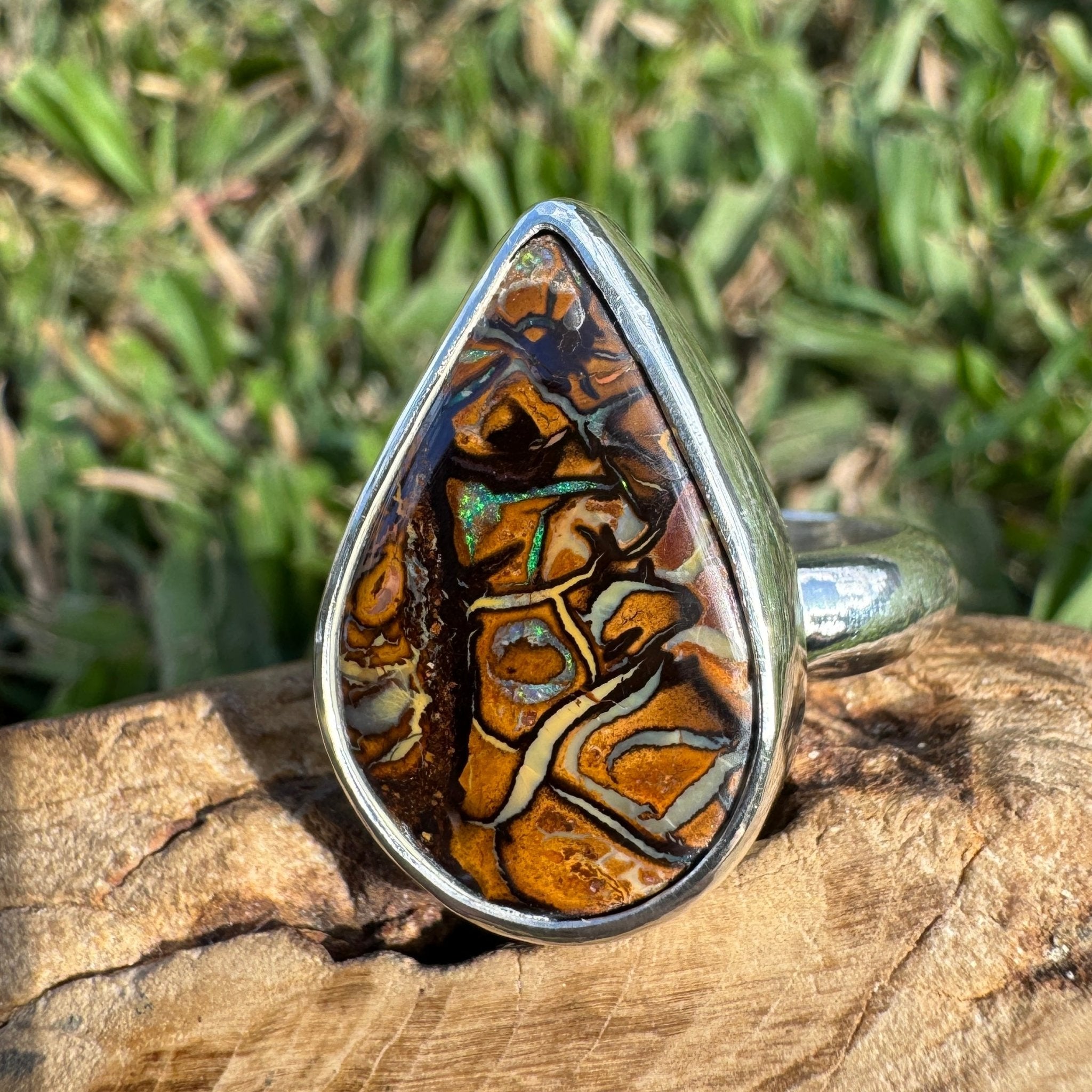Savannah Current ~ 13.6ct Solid Queensland Boulder Opal 925 Sterling Silver Ring