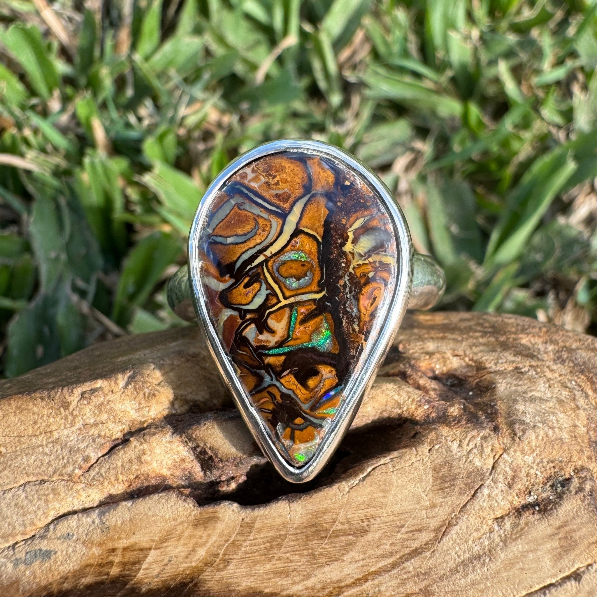 Savannah Current ~ 13.6ct Solid Queensland Boulder Opal 925 Sterling Silver Ring