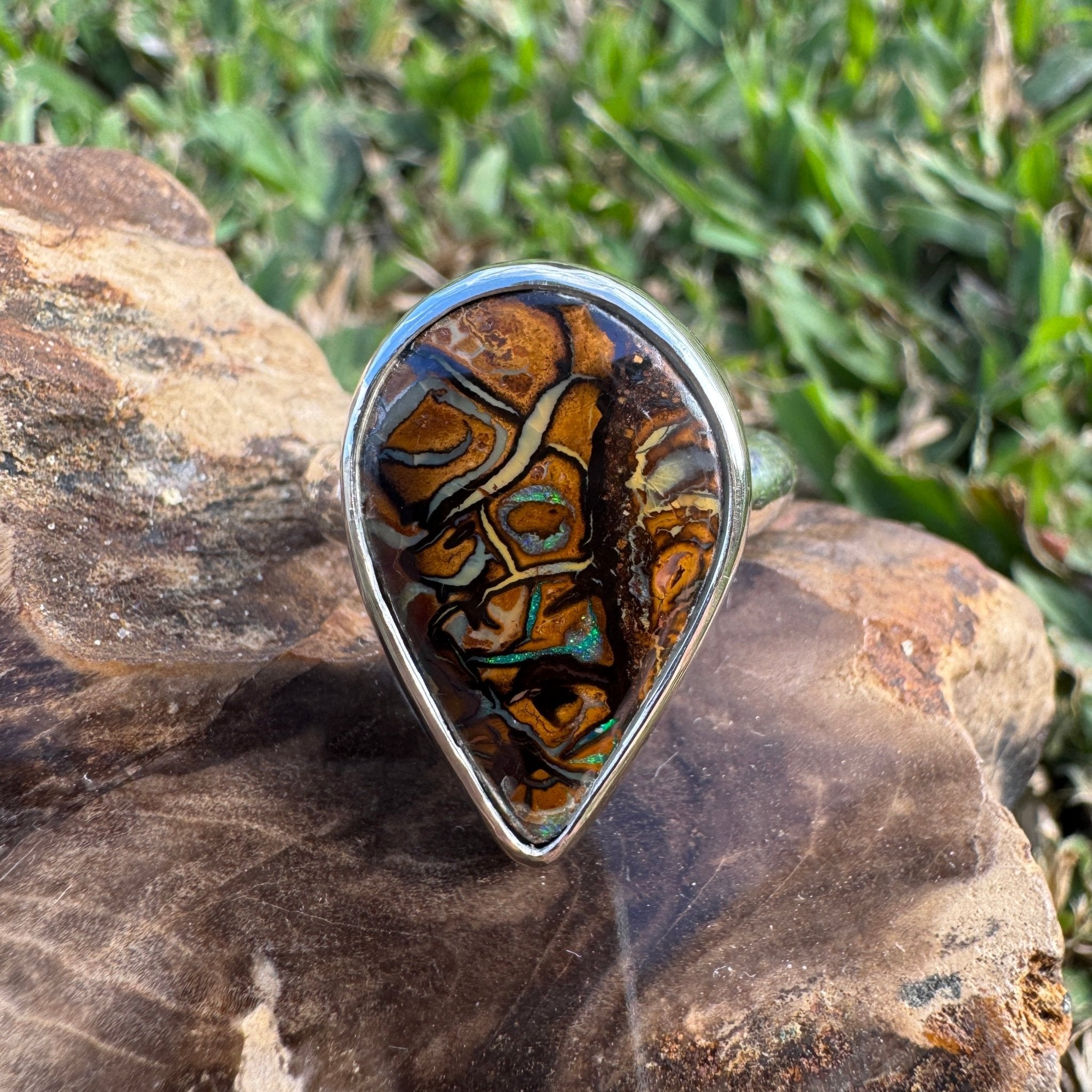 Savannah Current ~ 13.6ct Solid Queensland Boulder Opal 925 Sterling Silver Ring