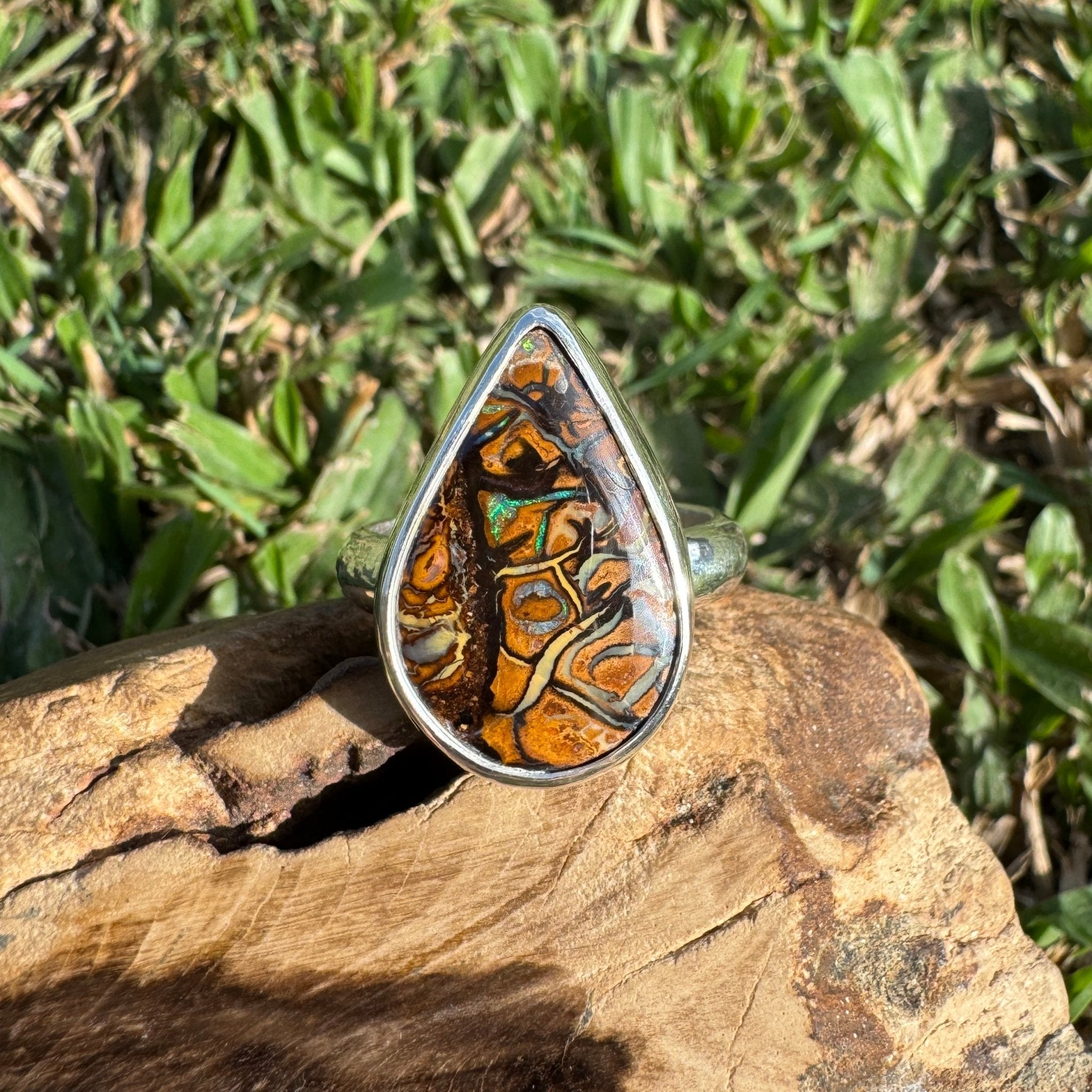 Savannah Current ~ 13.6ct Solid Queensland Boulder Opal 925 Sterling Silver Ring