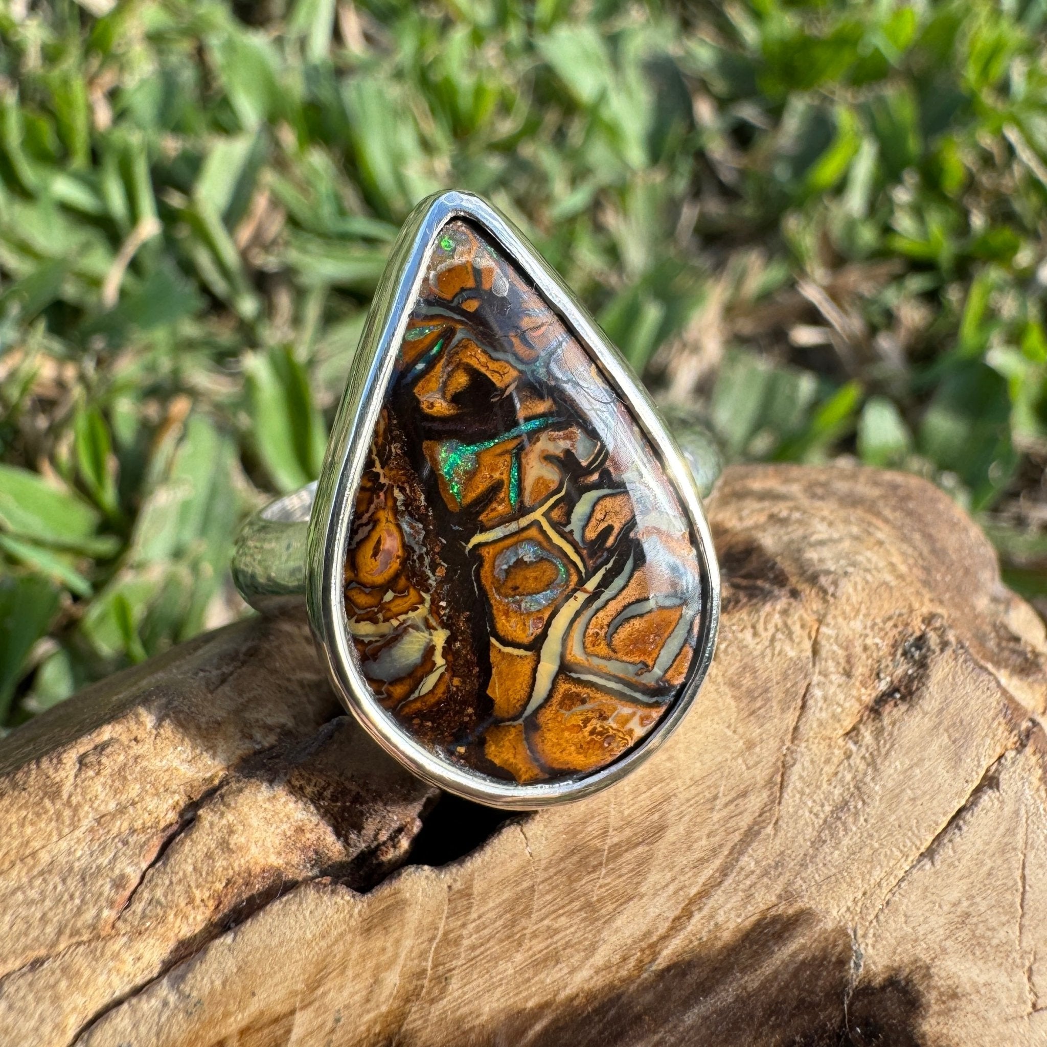 Savannah Current ~ 13.6ct Solid Queensland Boulder Opal 925 Sterling Silver Ring