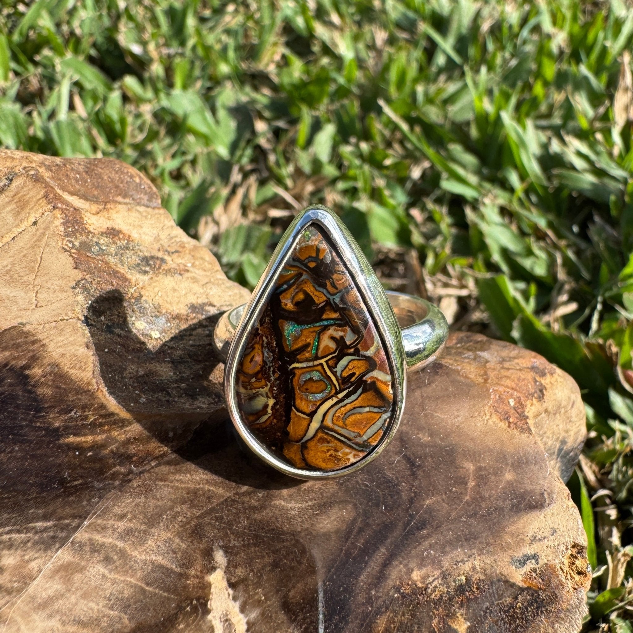 Savannah Current ~ 13.6ct Solid Queensland Boulder Opal 925 Sterling Silver Ring