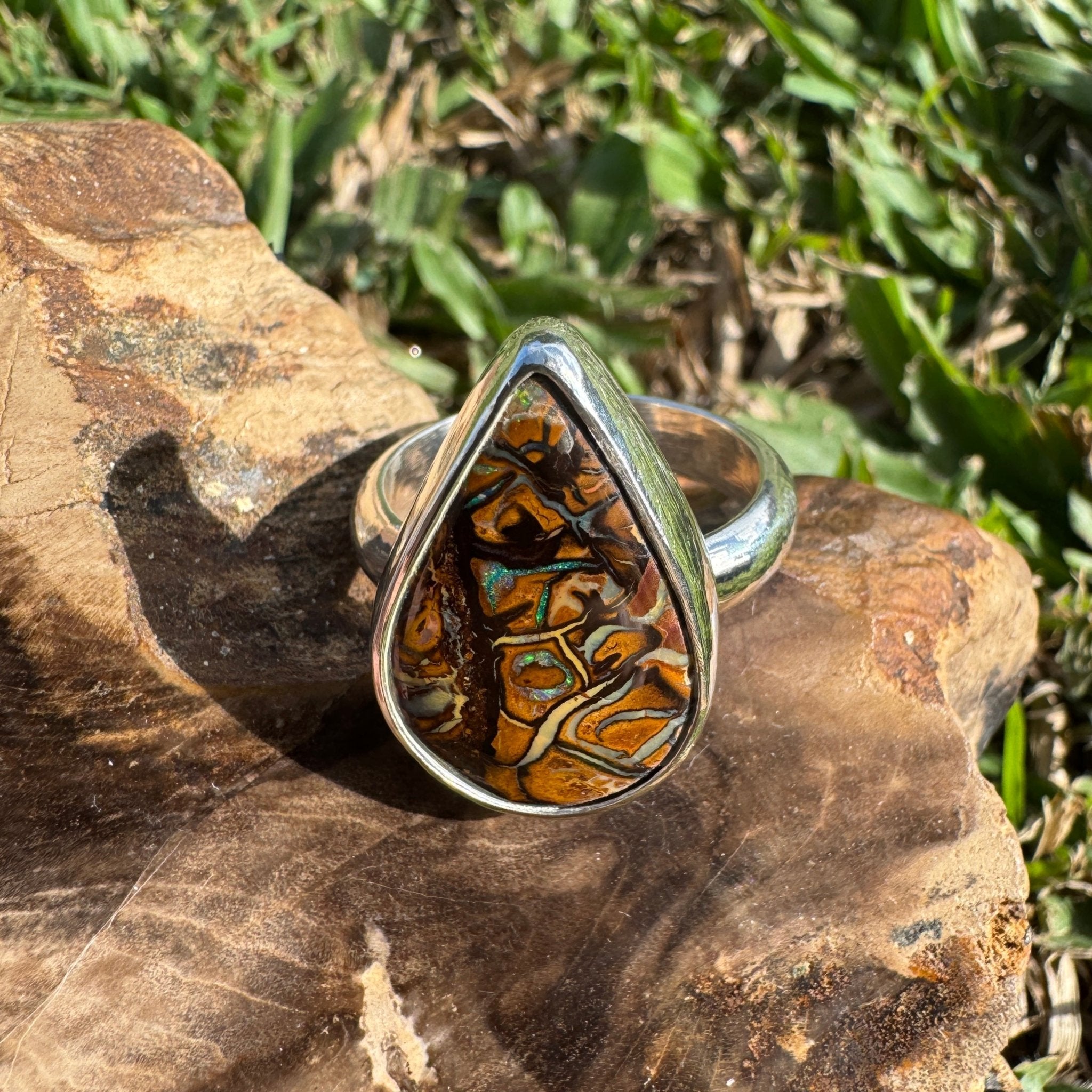Savannah Current ~ 13.6ct Solid Queensland Boulder Opal 925 Sterling Silver Ring