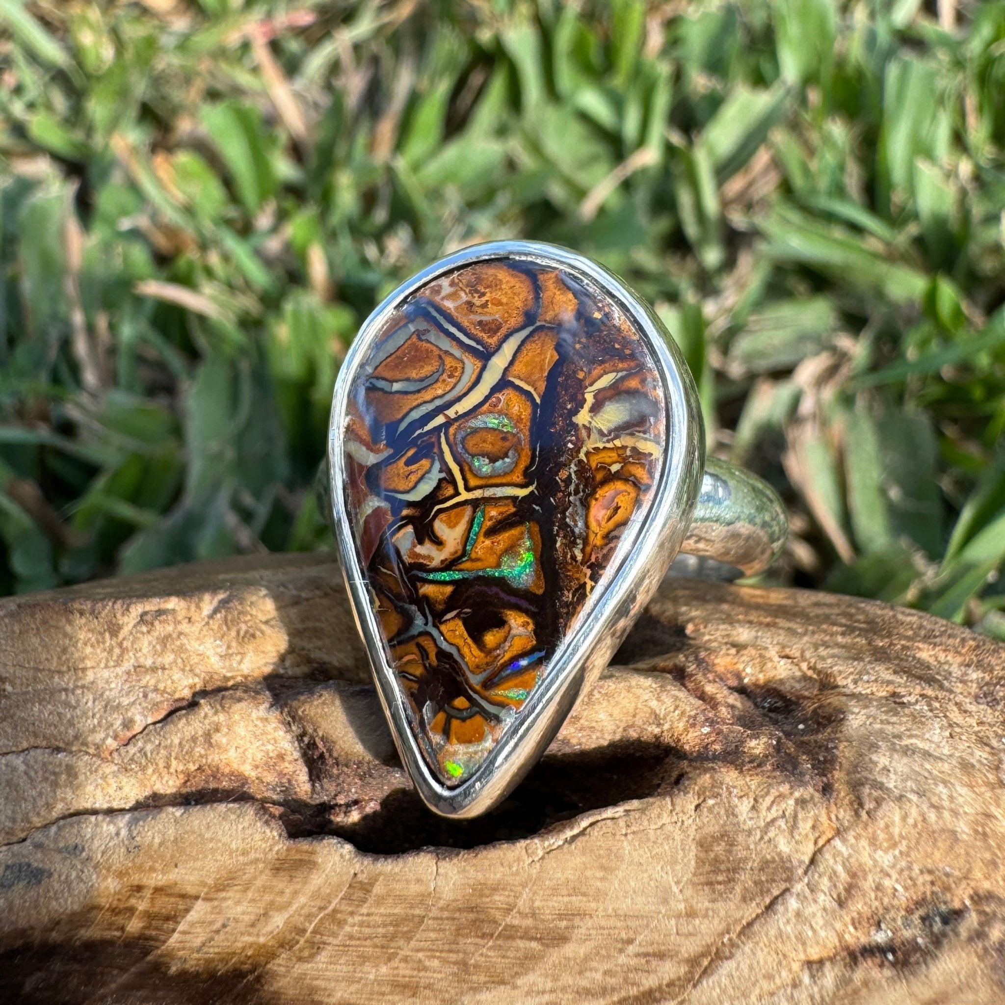 Savannah Current ~ 13.6ct Solid Queensland Boulder Opal 925 Sterling Silver Ring