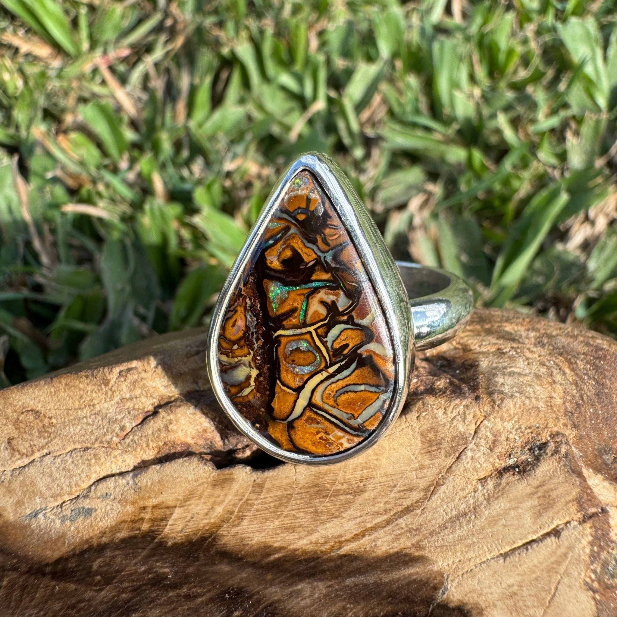 Savannah Current ~ 13.6ct Solid Queensland Boulder Opal 925 Sterling Silver Ring