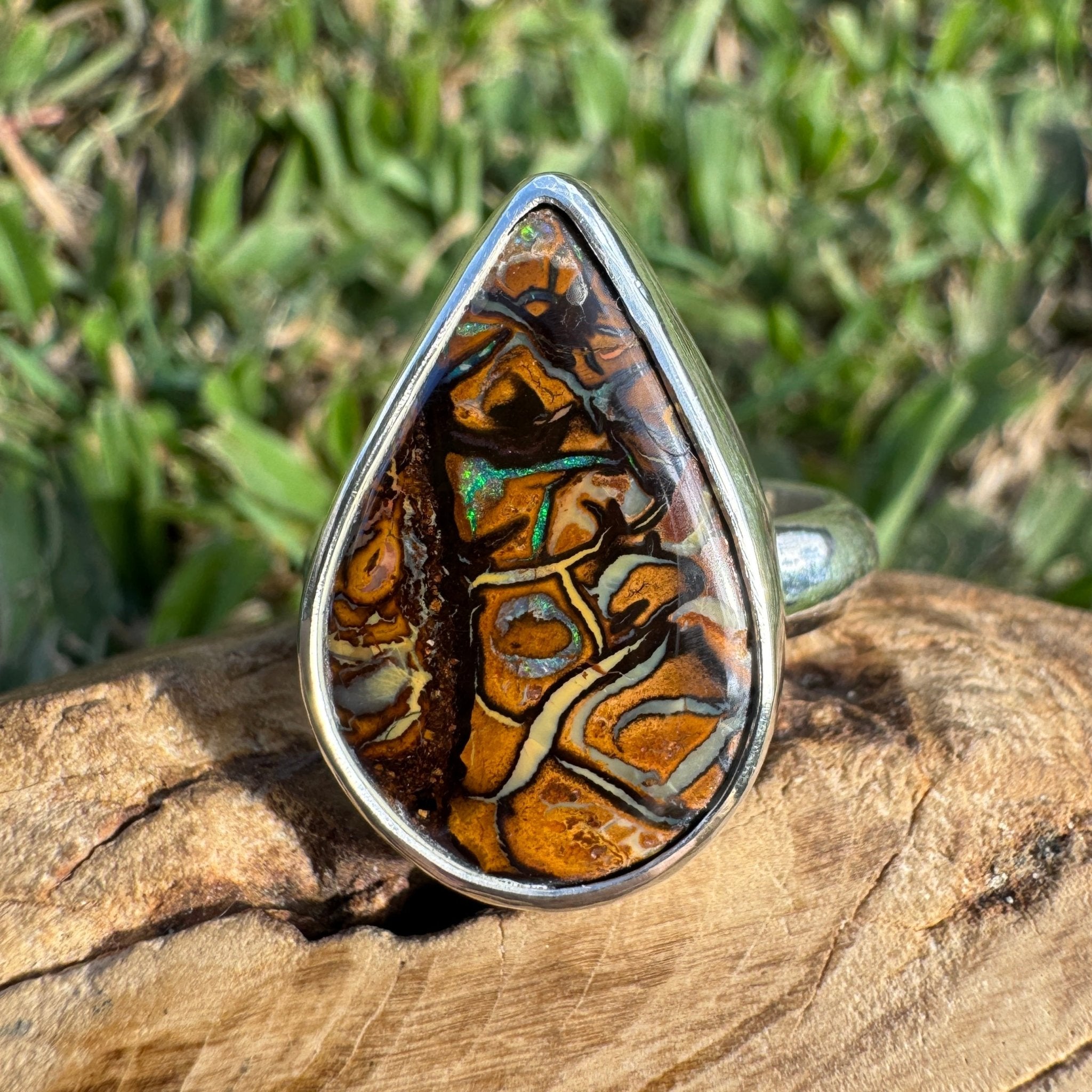 Savannah Current ~ 13.6ct Solid Queensland Boulder Opal 925 Sterling Silver Ring
