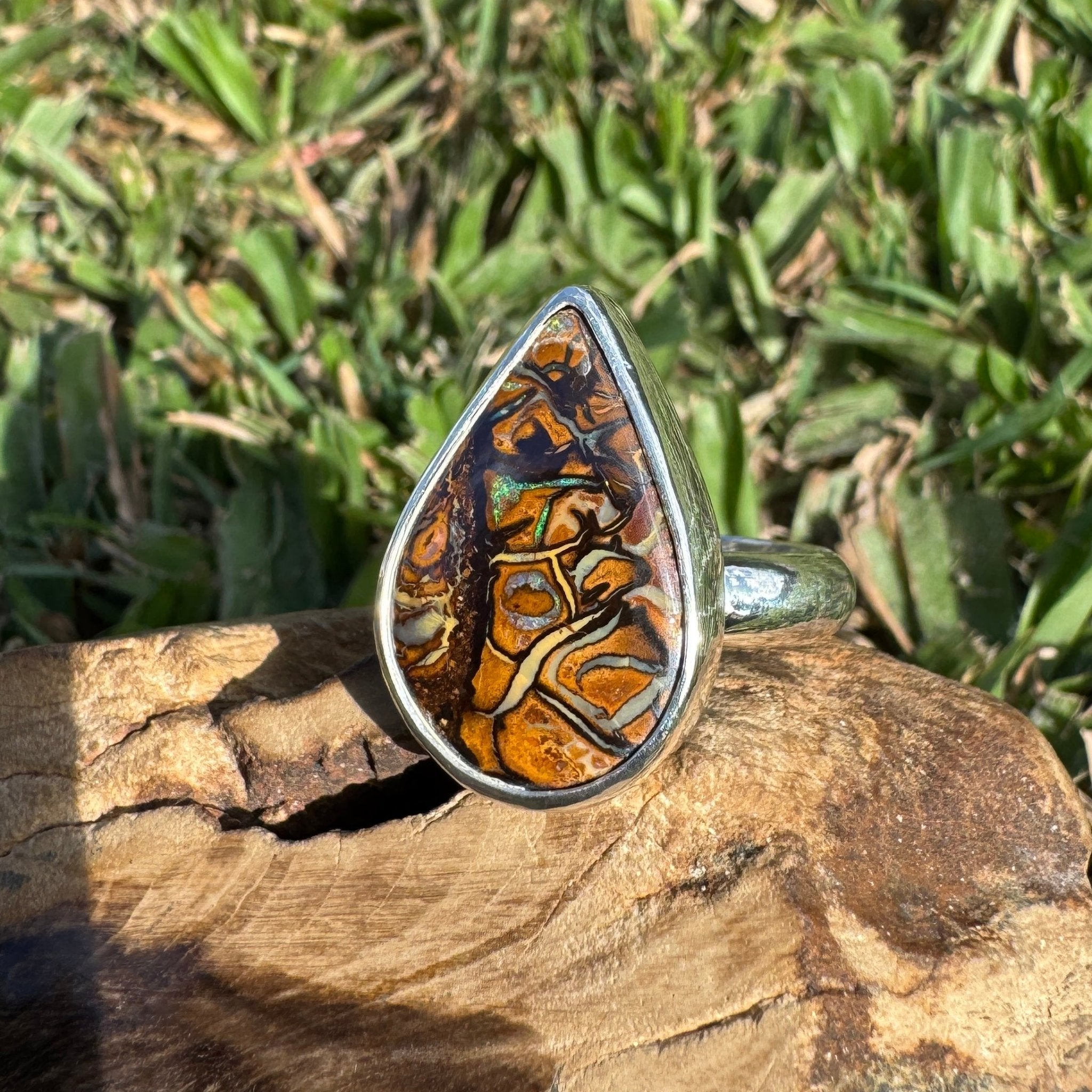 Savannah Current ~ 13.6ct Solid Queensland Boulder Opal 925 Sterling Silver Ring