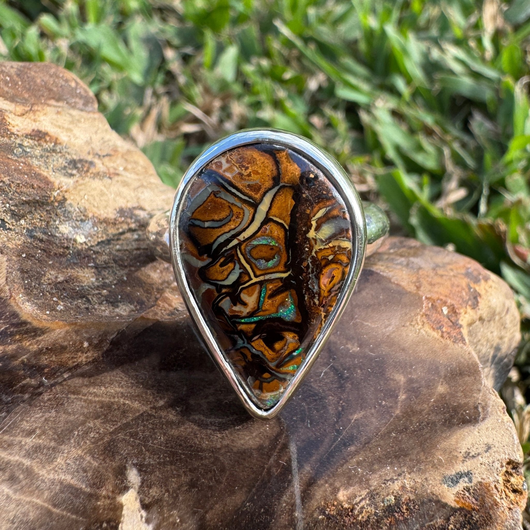 Savannah Current ~ 13.6ct Solid Queensland Boulder Opal 925 Sterling Silver Ring