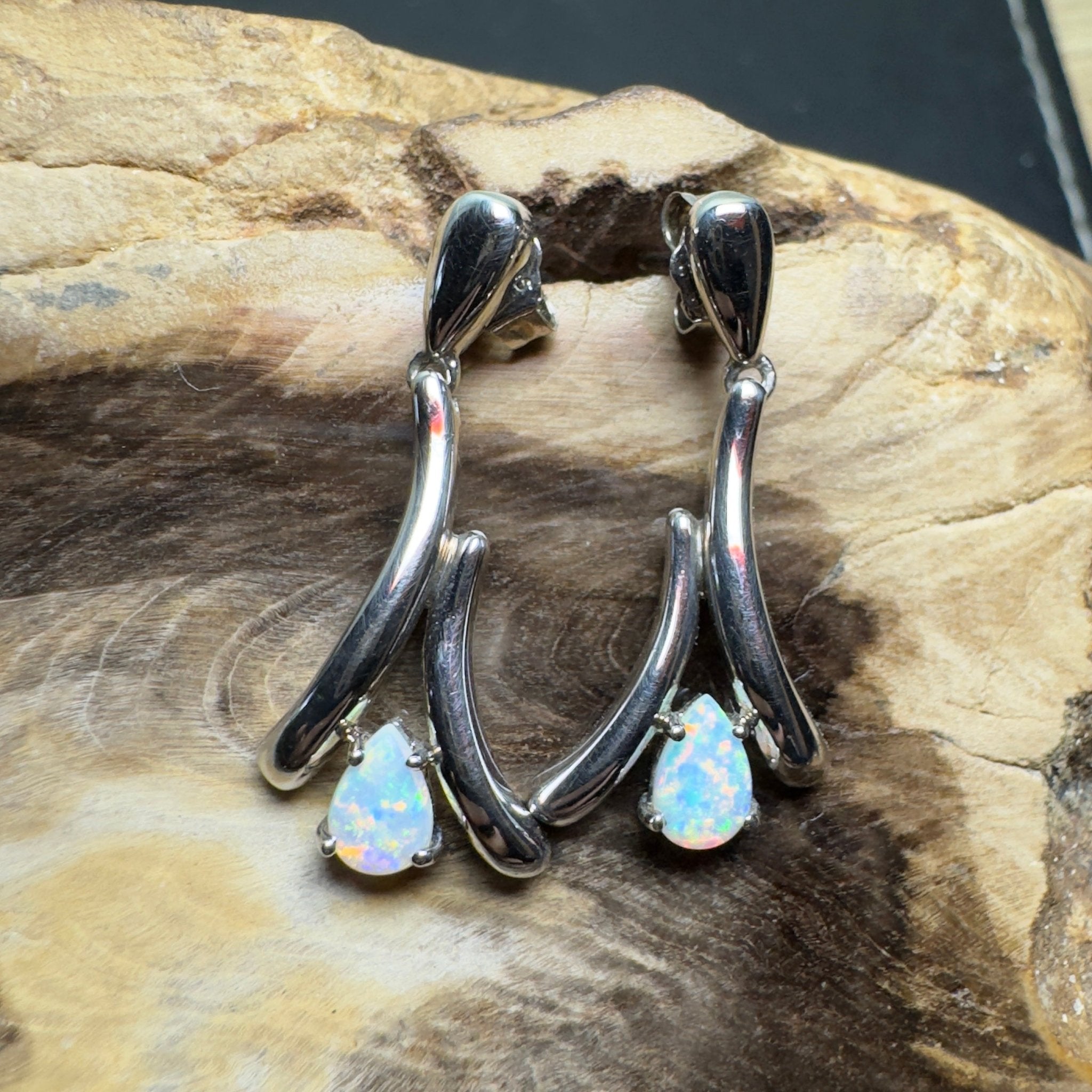 Sea Glass Spark - 0.8 ct Lightning Ridge Opal 925 Silver Earrings