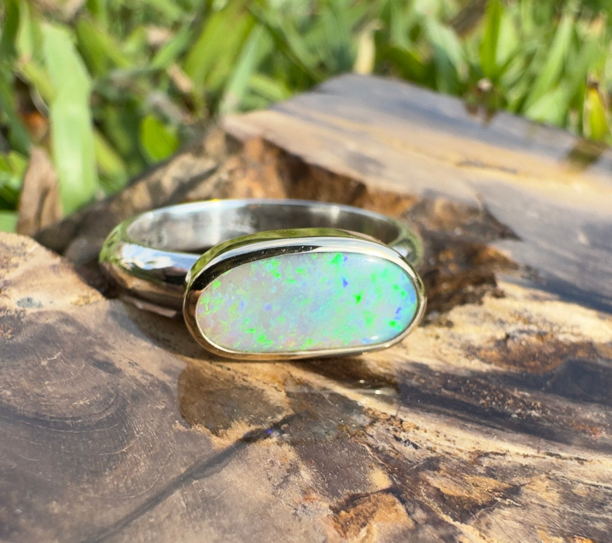 Shellharbour Tide - 1.2ct Solid Lightning Ridge Opal Two - Tone 9ct Gold & 925 Sterling Silver Ring
