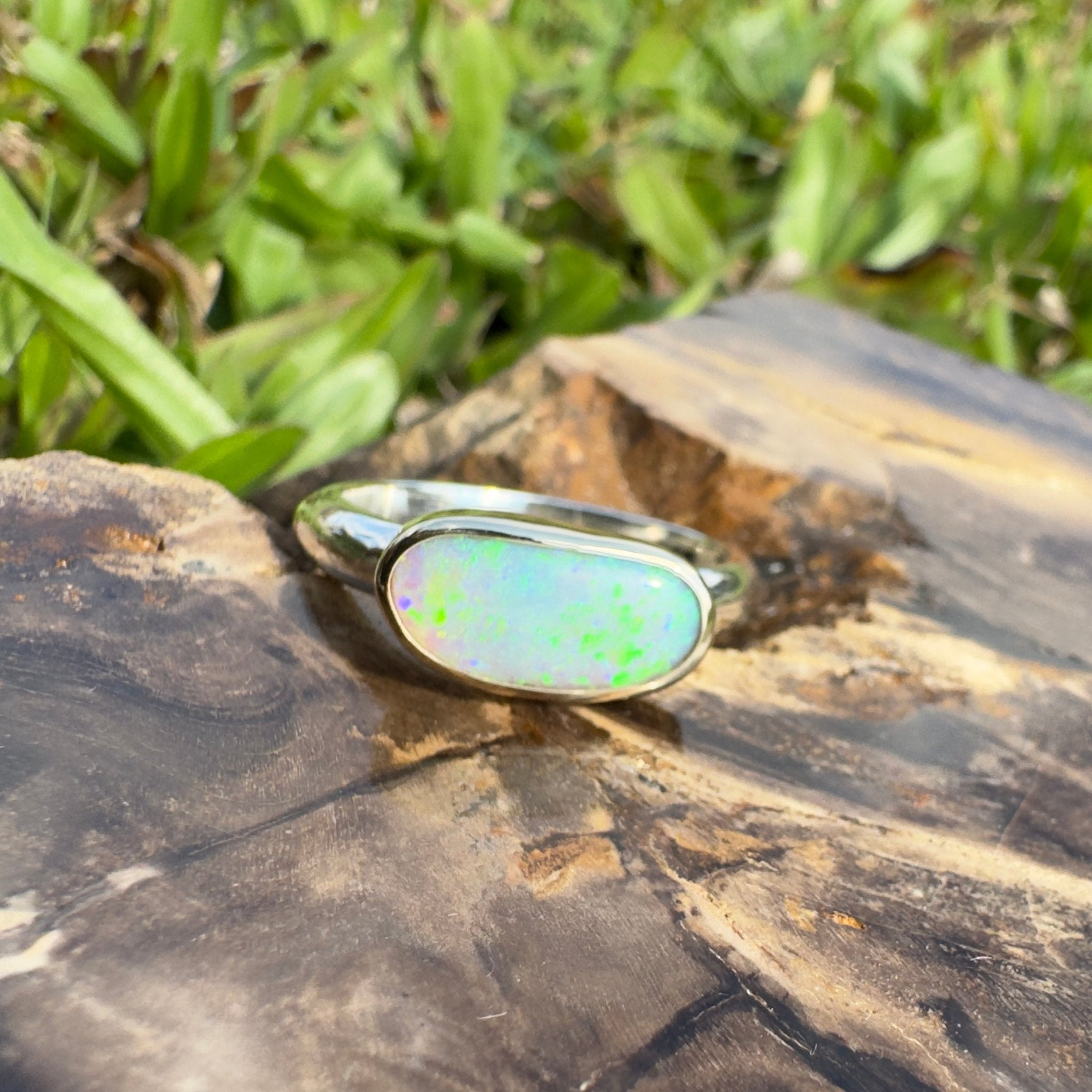 Shellharbour Tide - 1.2ct Solid Lightning Ridge Opal Two - Tone 9ct Gold & 925 Sterling Silver Ring