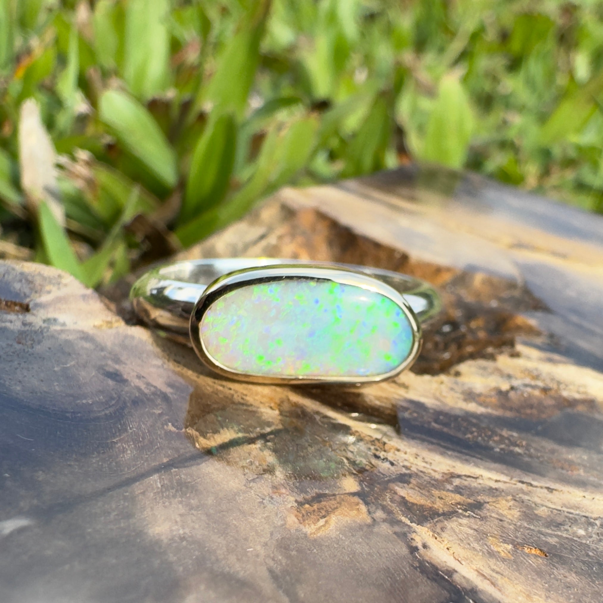 Shellharbour Tide - 1.2ct Solid Lightning Ridge Opal Two - Tone 9ct Gold & 925 Sterling Silver Ring