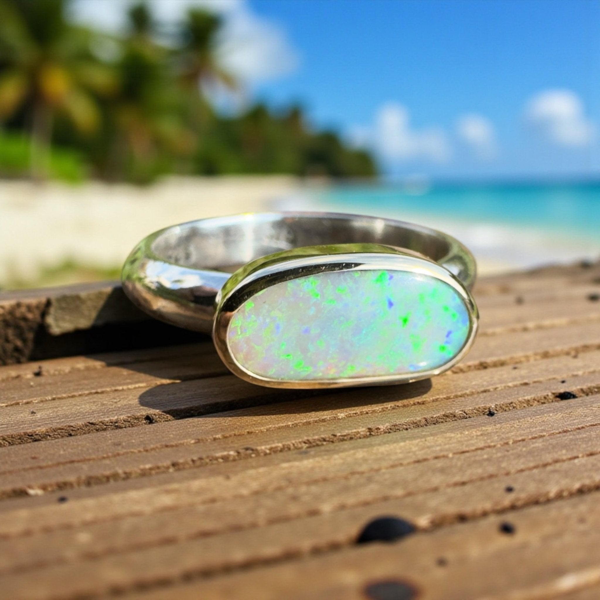 Shellharbour Tide - 1.2ct Solid Lightning Ridge Opal Two - Tone 9ct Gold & 925 Sterling Silver Ring