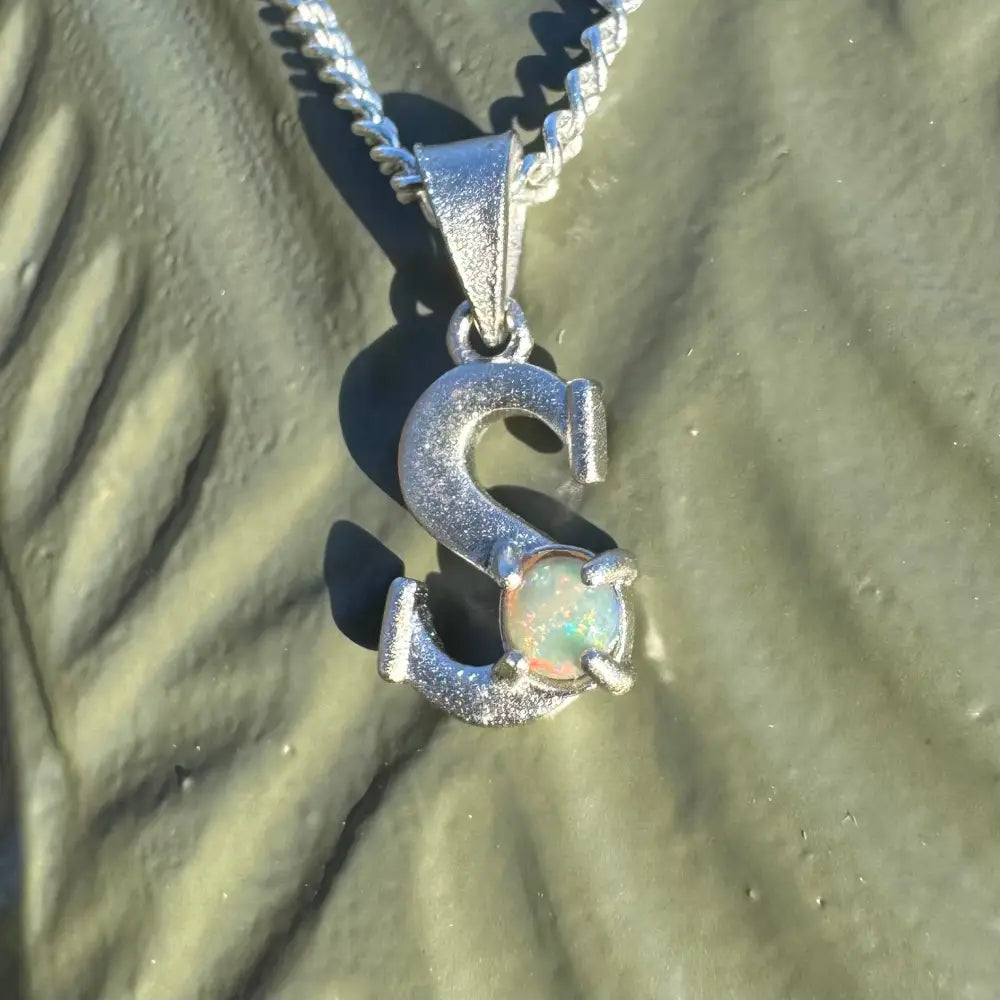 Silver S pendant with 0.2ct Lightning Ridge Opal crafted in sterling silver