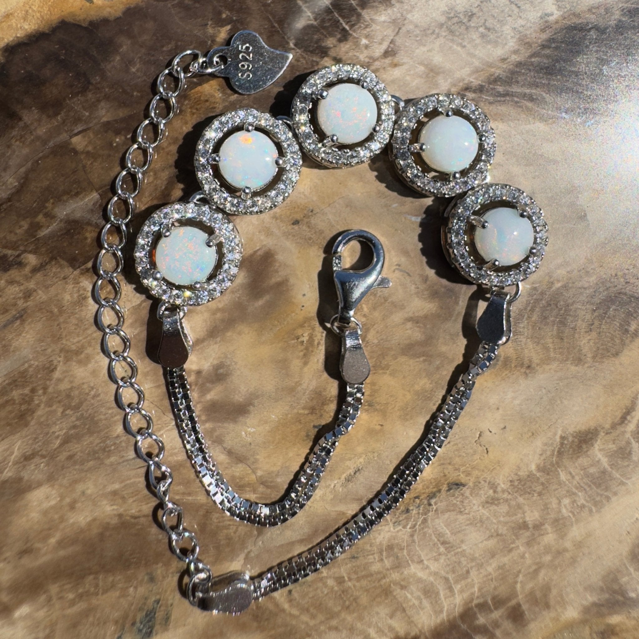 Simpson Dune Glow ~ 1.8ct Coober Pedy Opal and Cubic Zirconia 925 Sterling Silver Bracelet