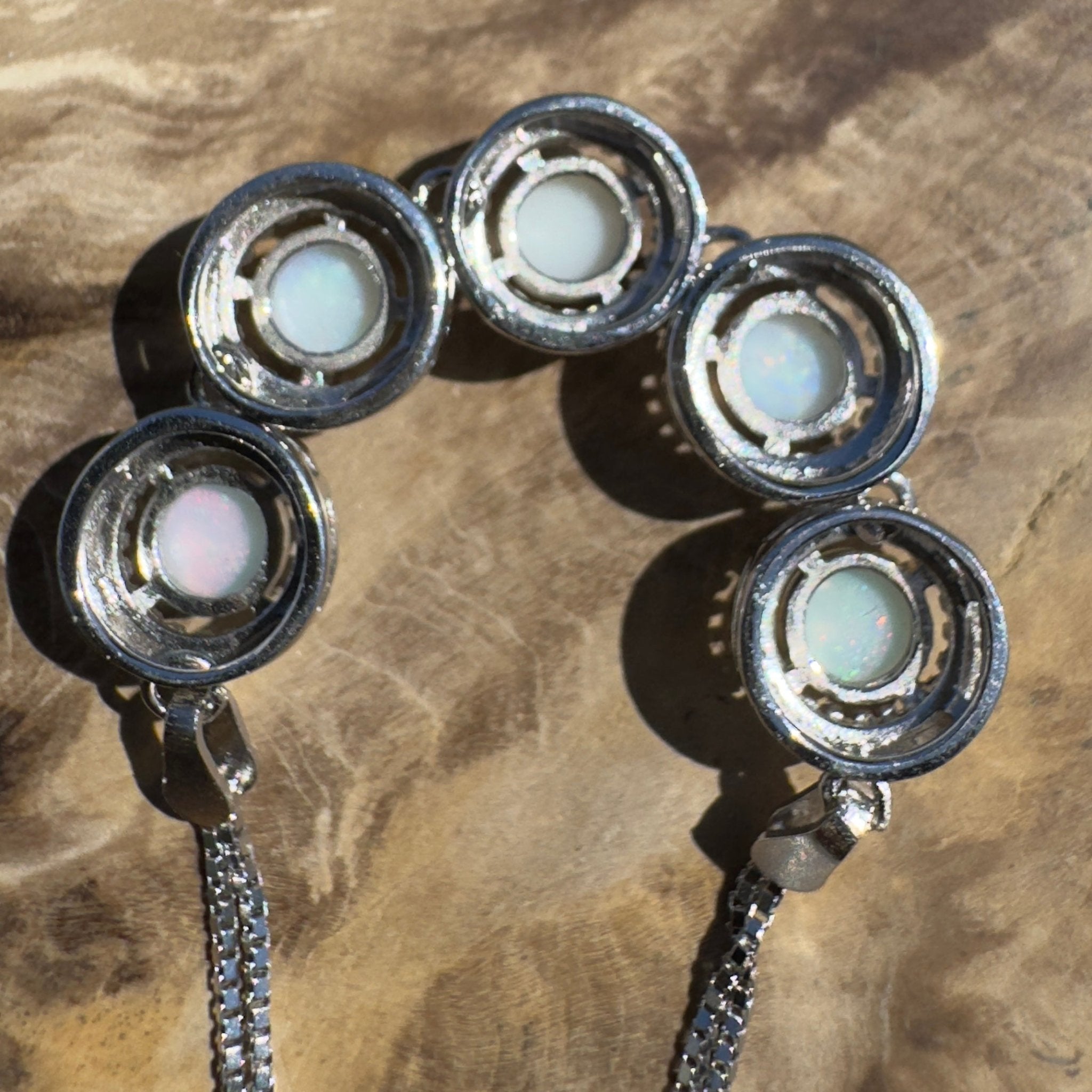 Simpson Dune Glow ~ 1.8ct Coober Pedy Opal and Cubic Zirconia 925 Sterling Silver Bracelet