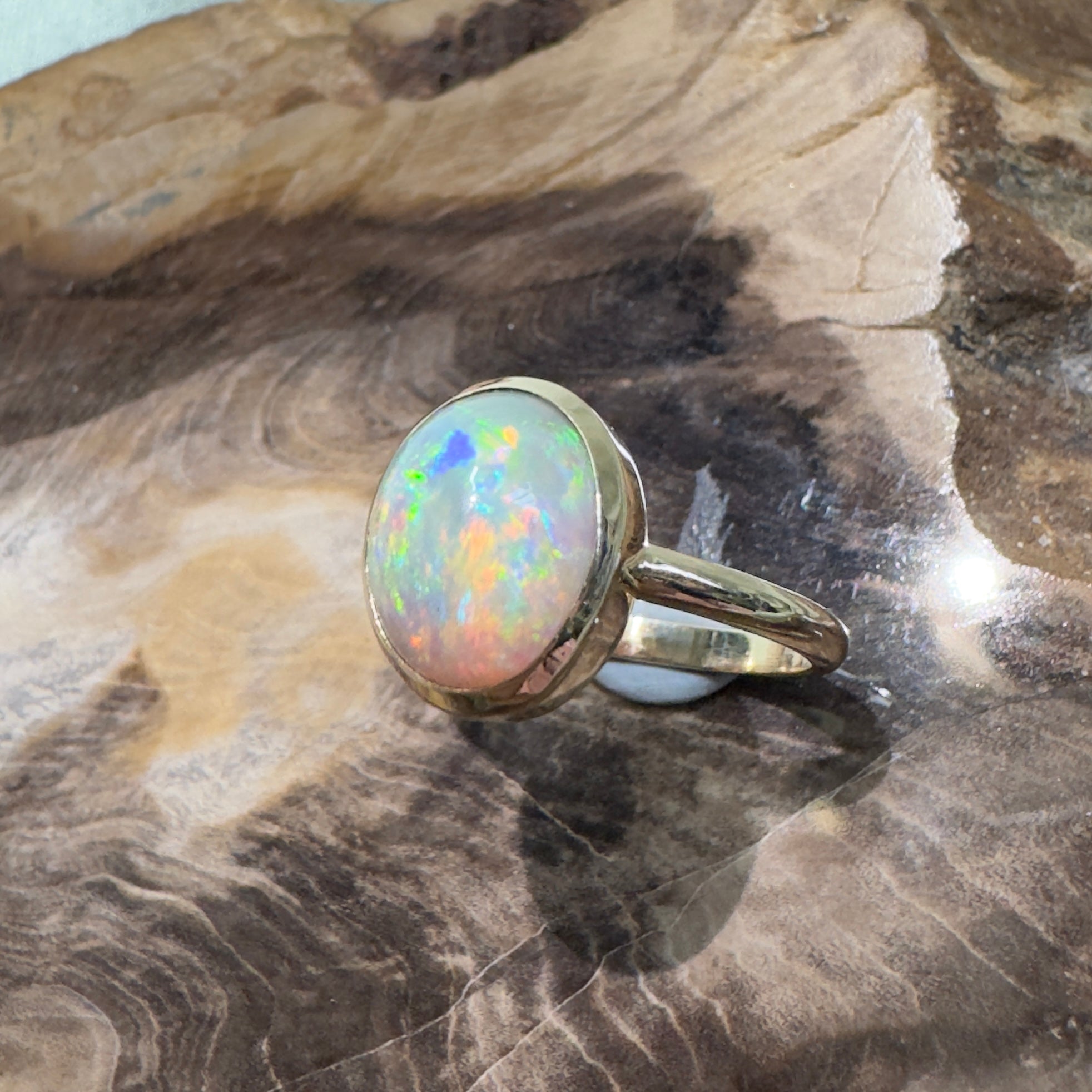 Simpson Halo ~ 3.3ct Solid Lightning Ridge Opal 9ct Yellow Gold Ring