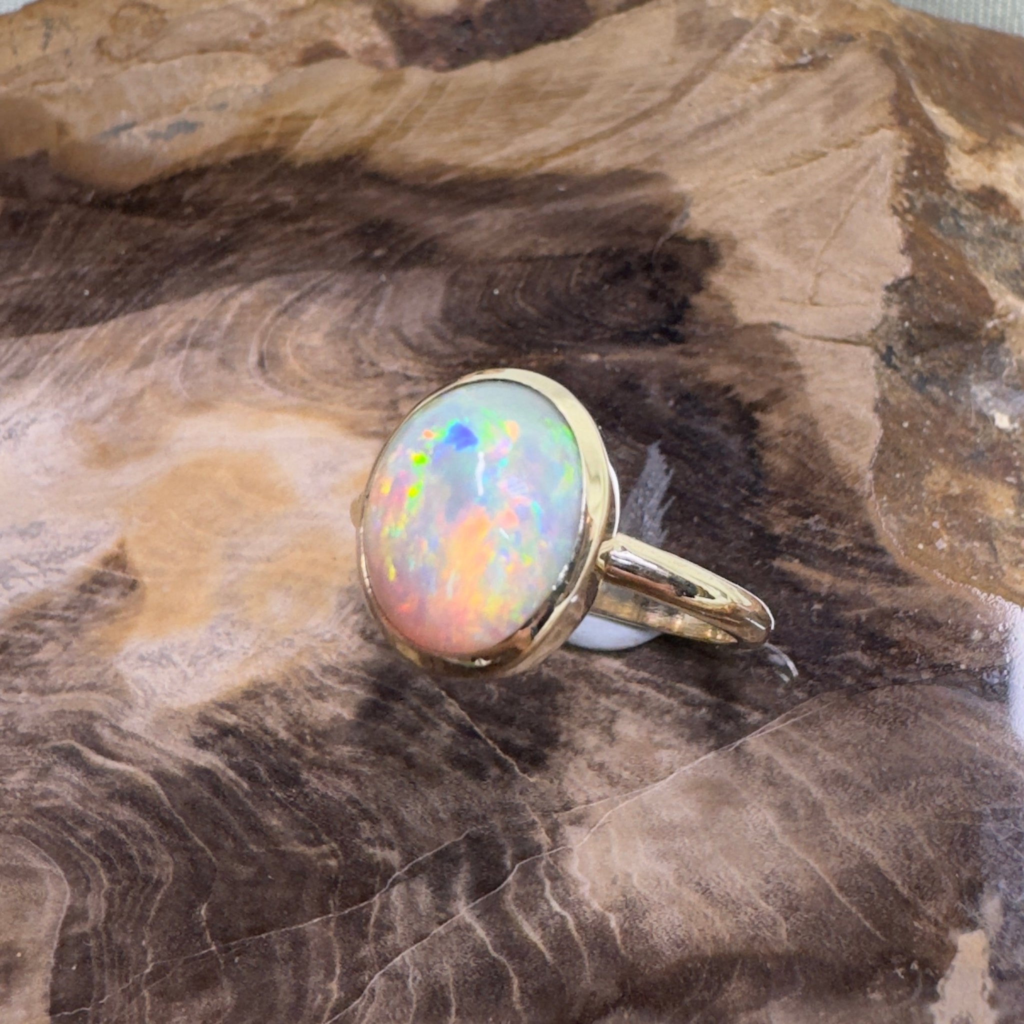 Simpson Halo ~ 3.3ct Solid Lightning Ridge Opal 9ct Yellow Gold Ring